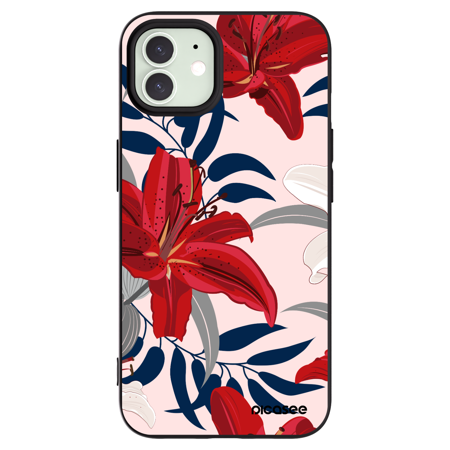 Picasee silikonowe czarne etui na Apple iPhone 12 - Red Lily