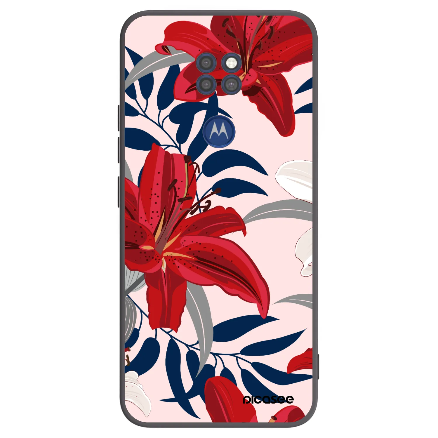 Picasee silikonowe czarne etui na Motorola Moto G9 Play - Red Lily