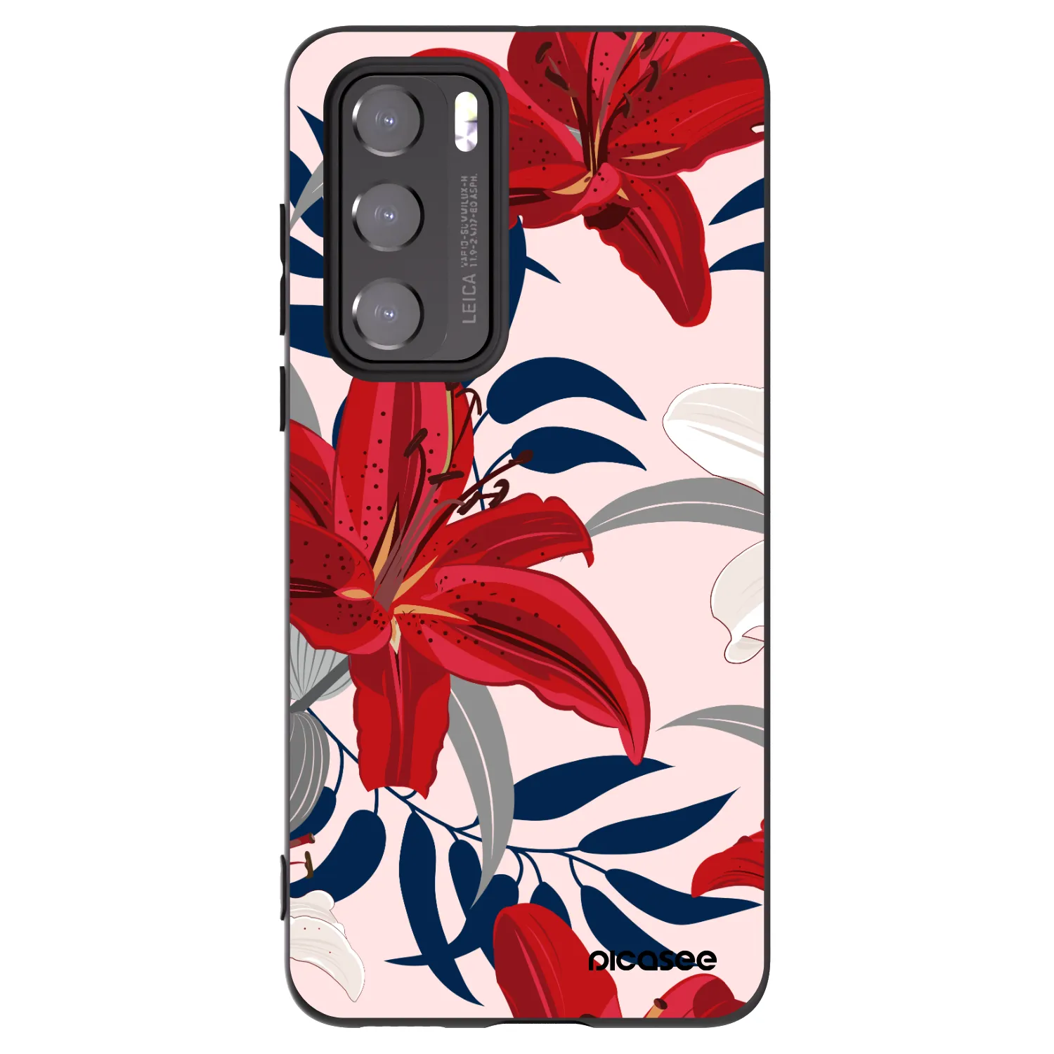 Picasee silikonowe czarne etui na Huawei P40 - Red Lily
