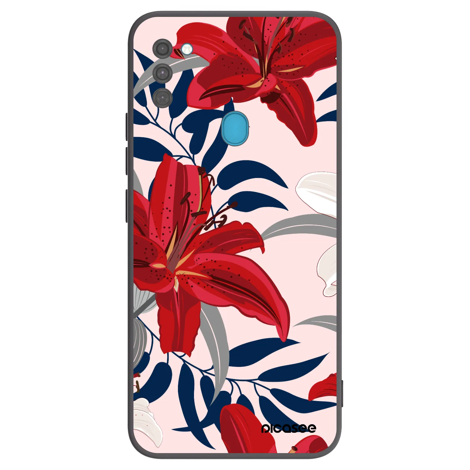 Picasee silikonowe czarne etui na Samsung Galaxy M11 - Red Lily