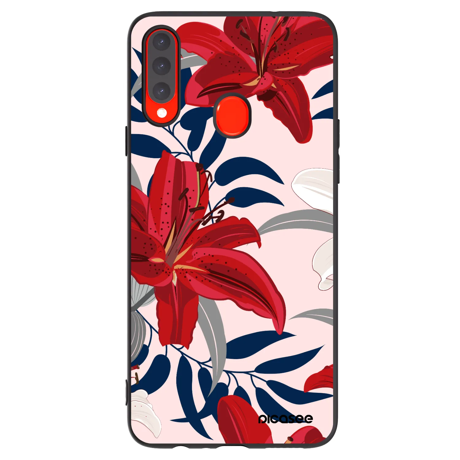 Picasee silikonowe czarne etui na Samsung Galaxy A20s - Red Lily