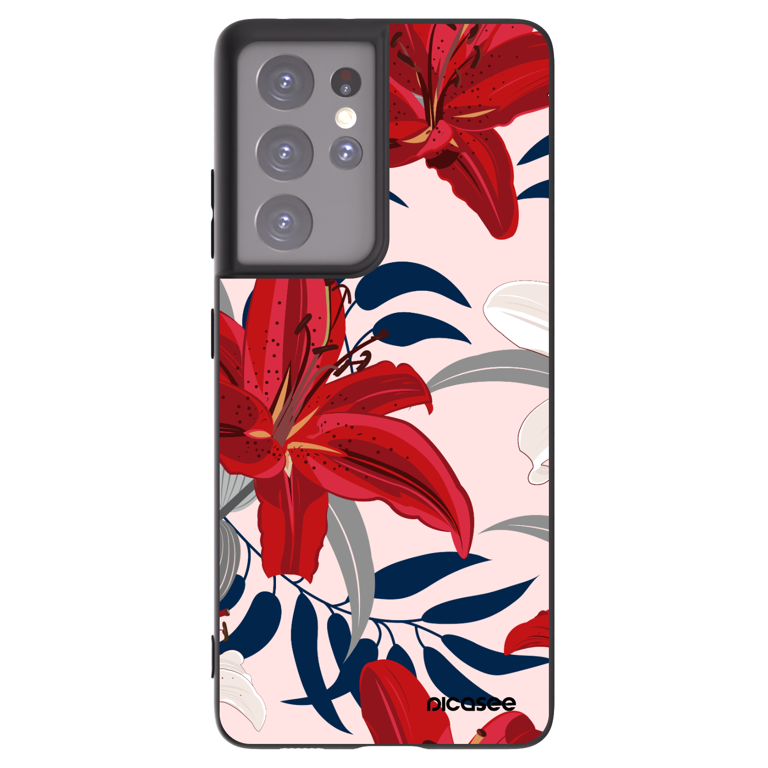 Picasee silikonowe czarne etui na Samsung Galaxy S21 Ultra 5G G998B - Red Lily