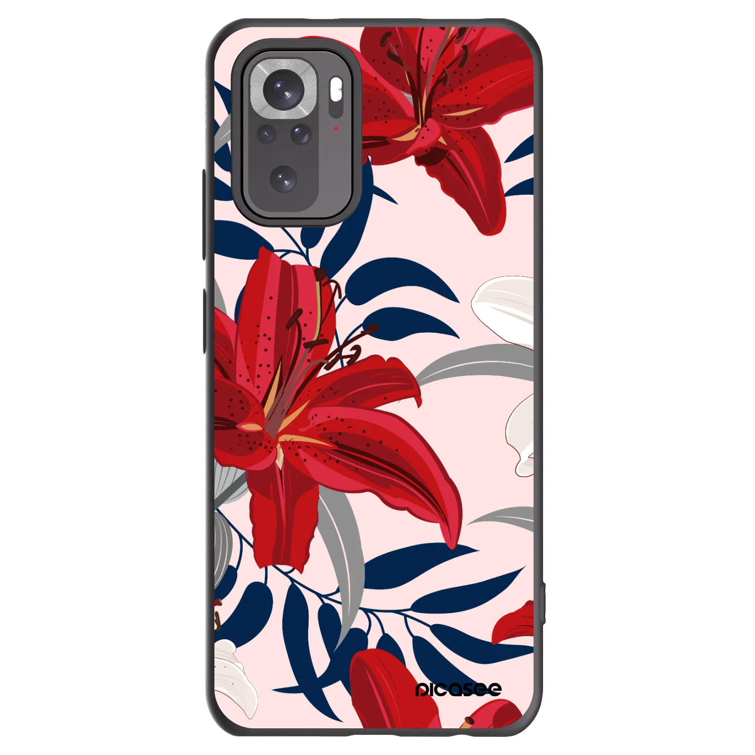 Picasee silikonowe czarne etui na Xiaomi Redmi Note 10 - Red Lily