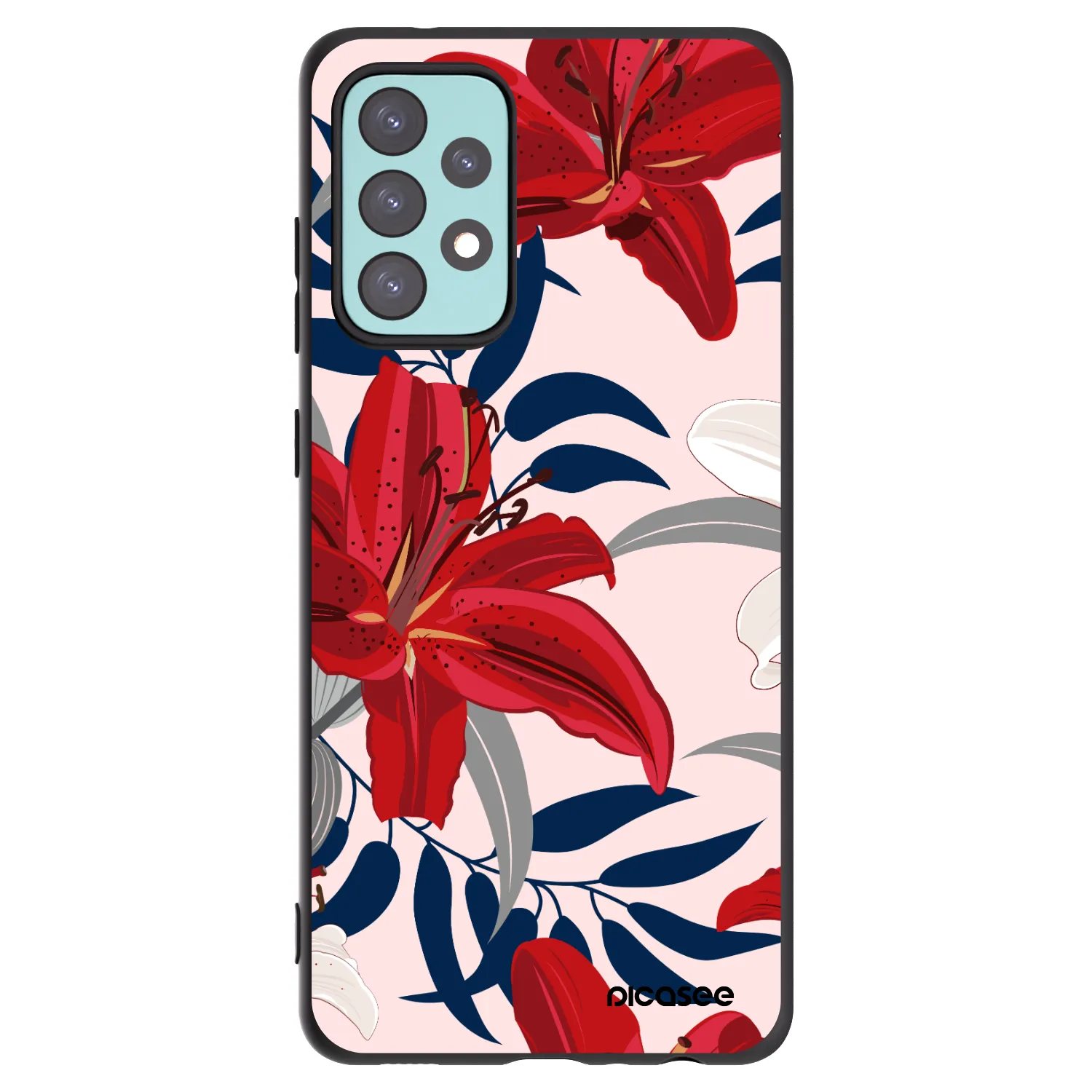 Picasee silikonowe czarne etui na Samsung Galaxy A72 A725F - Red Lily