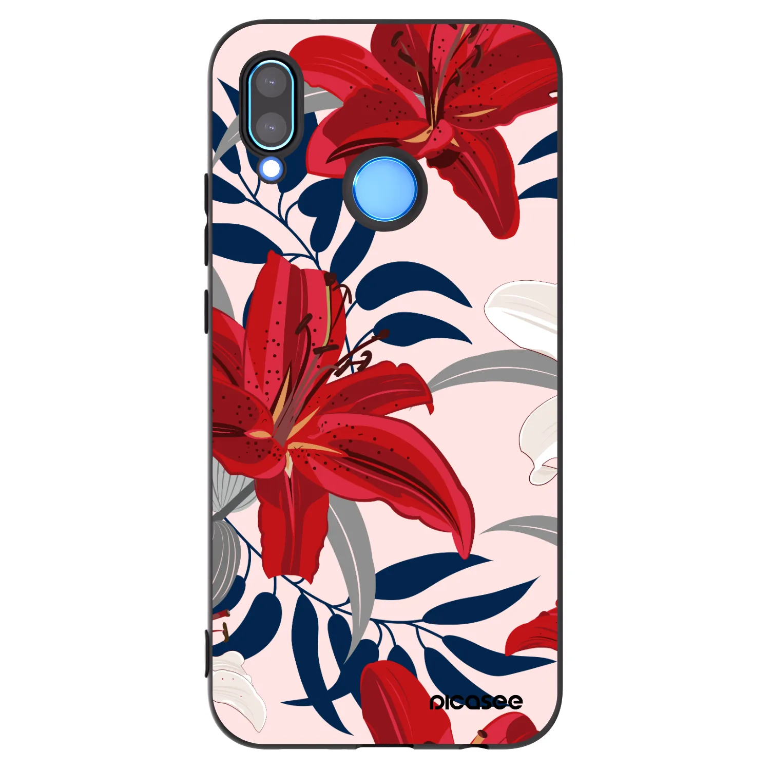 Picasee silikonowe czarne etui na Huawei P20 Lite - Red Lily