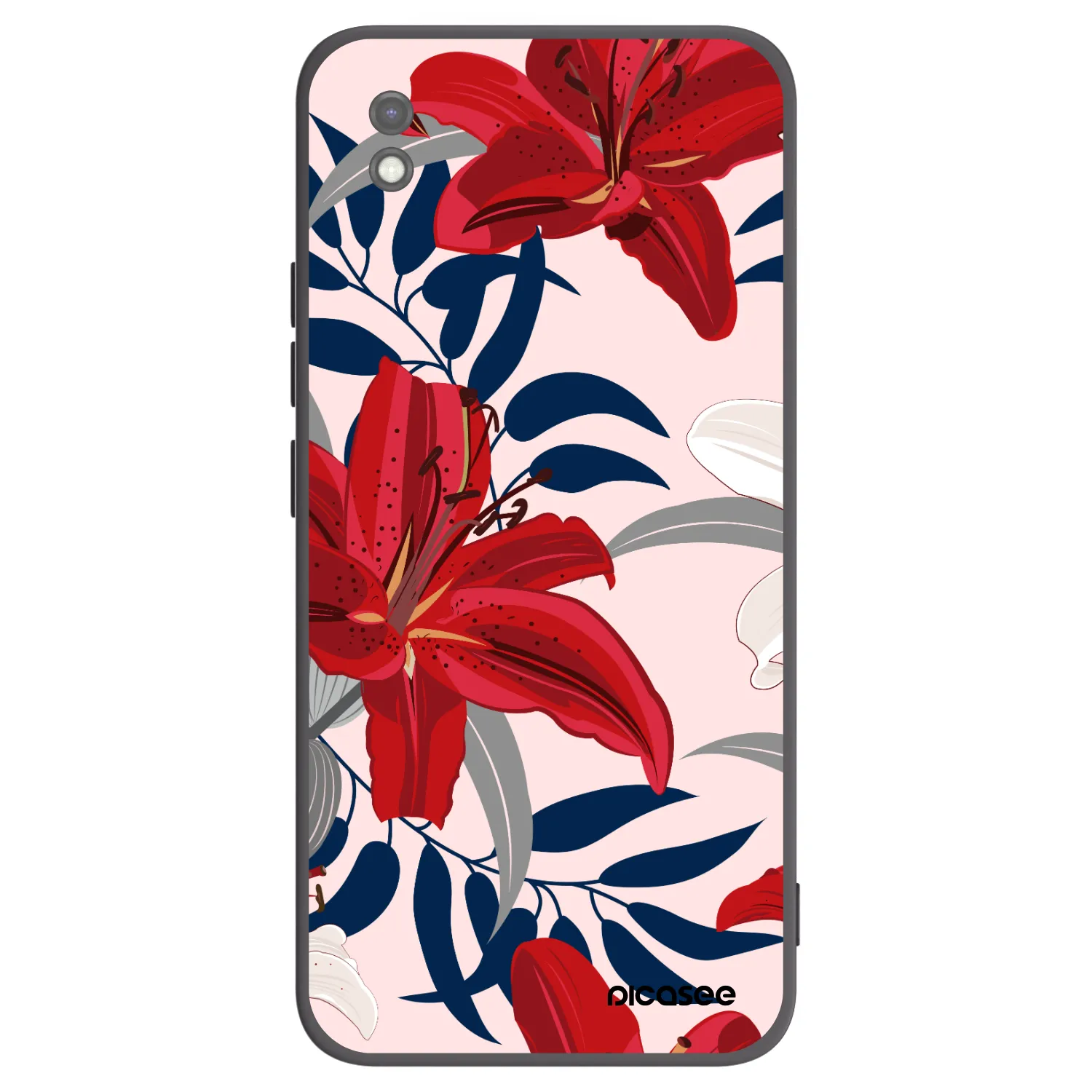 Picasee silikonowe czarne etui na Xiaomi Redmi 9AT - Red Lily