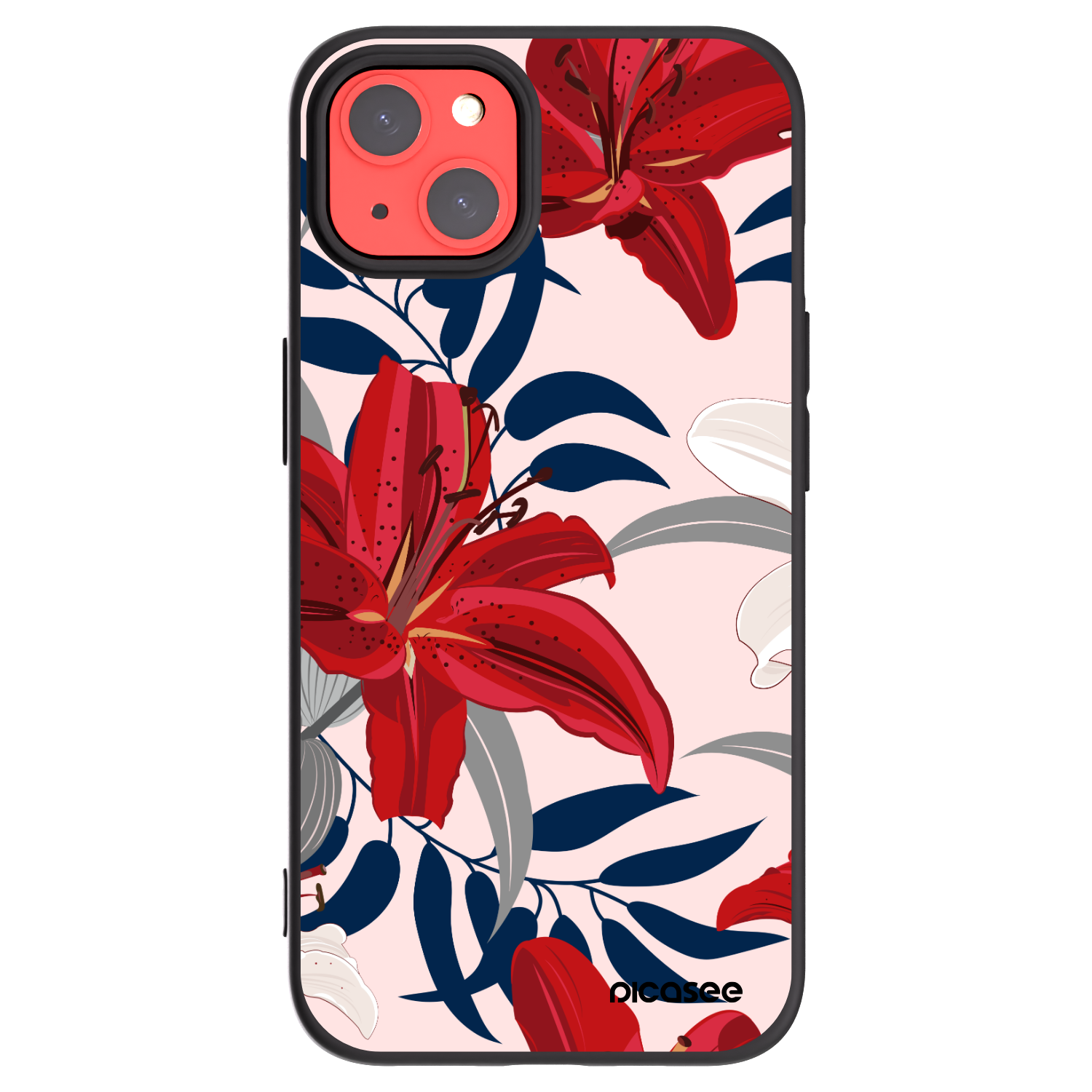 Picasee silikonowe czarne etui na Apple iPhone 13 - Red Lily