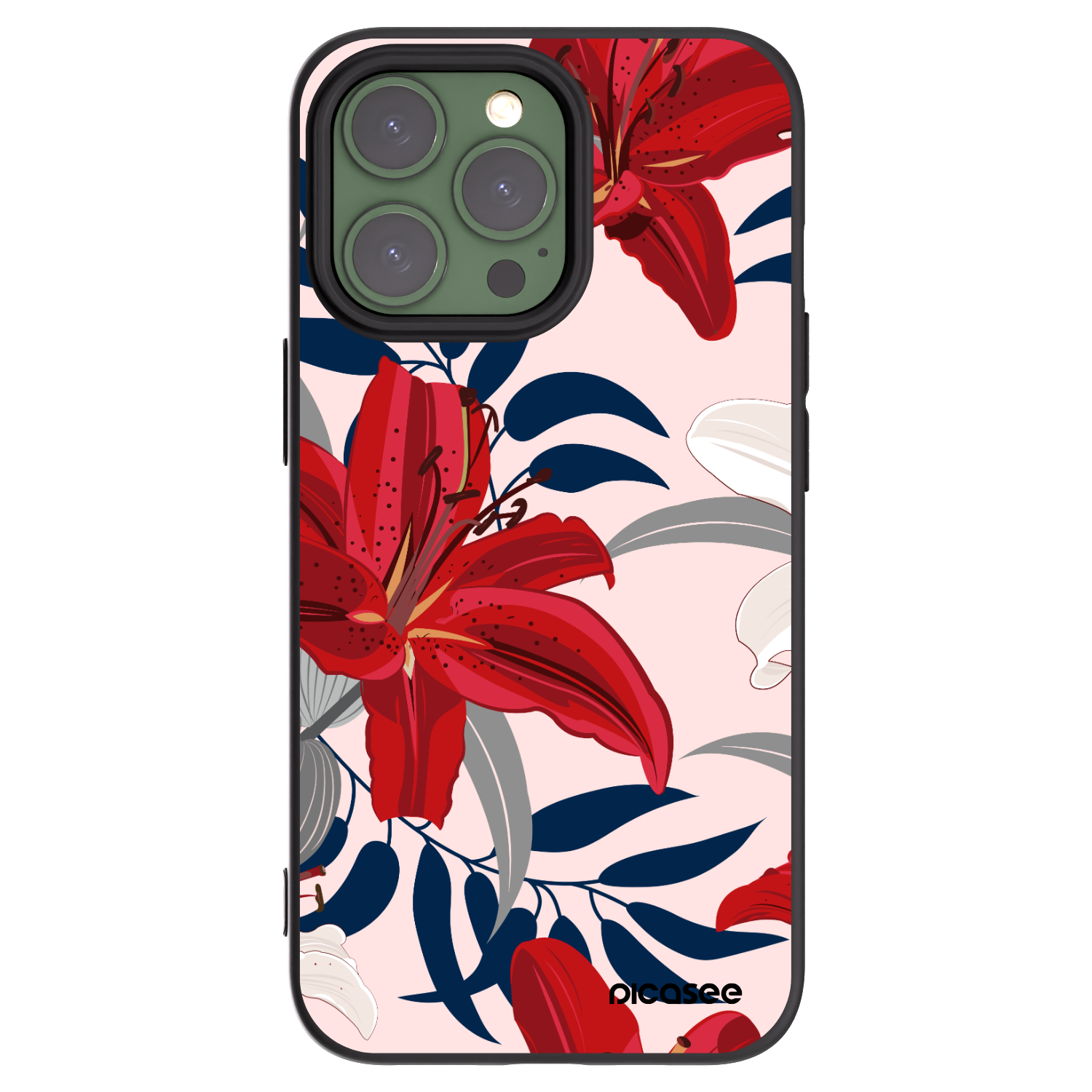 Picasee silikonowe czarne etui na Apple iPhone 13 Pro - Red Lily