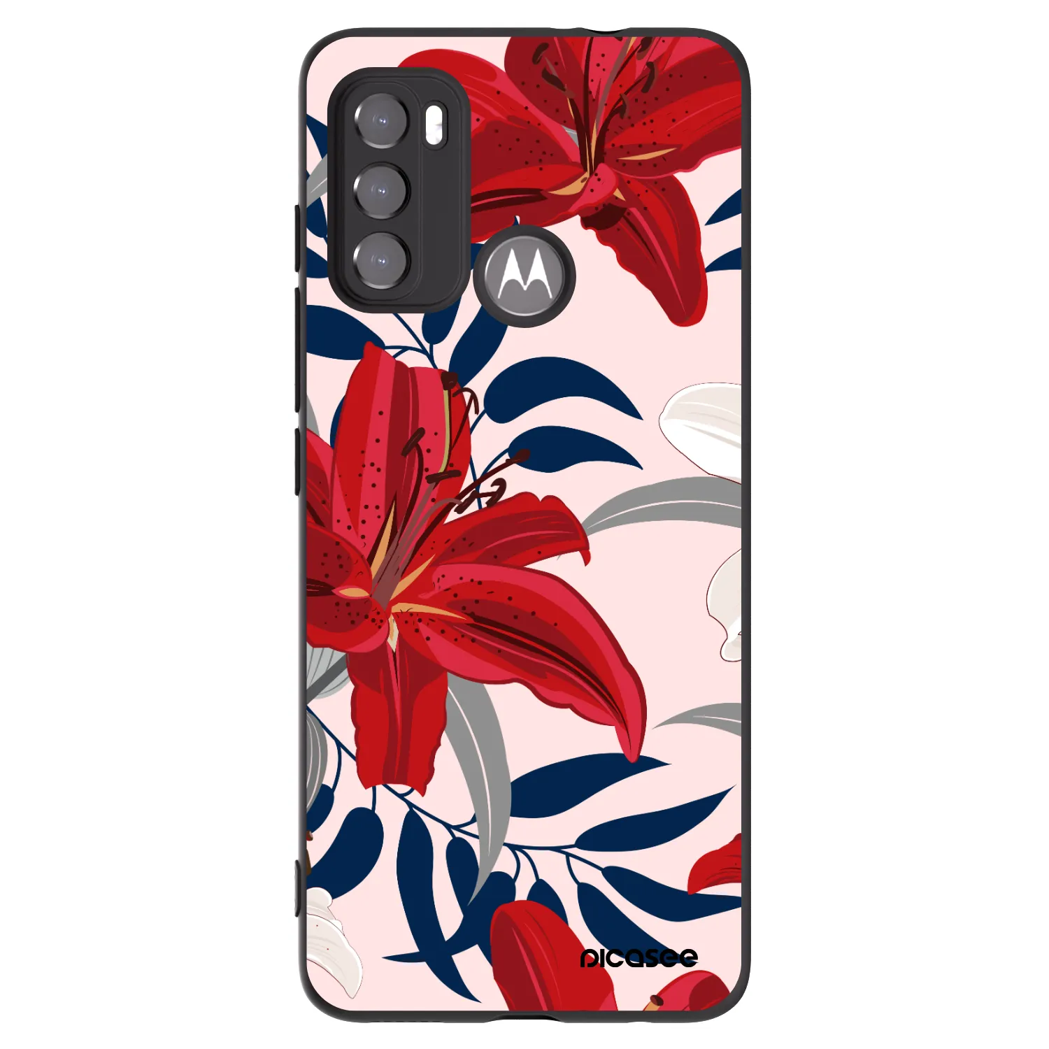 Picasee silikonowe czarne etui na Motorola Moto G60 - Red Lily