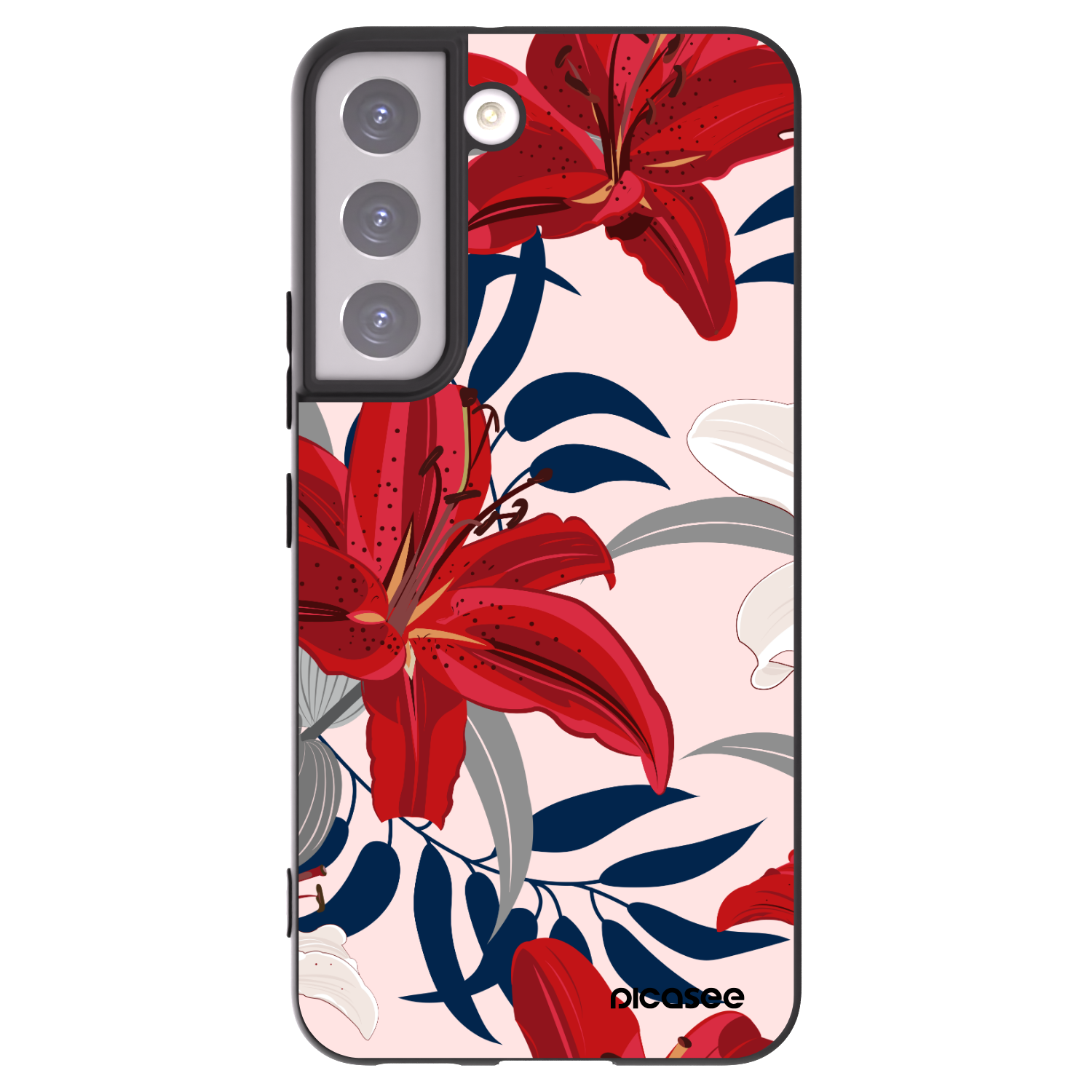 Picasee silikonowe czarne etui na Samsung Galaxy S22 5G - Red Lily