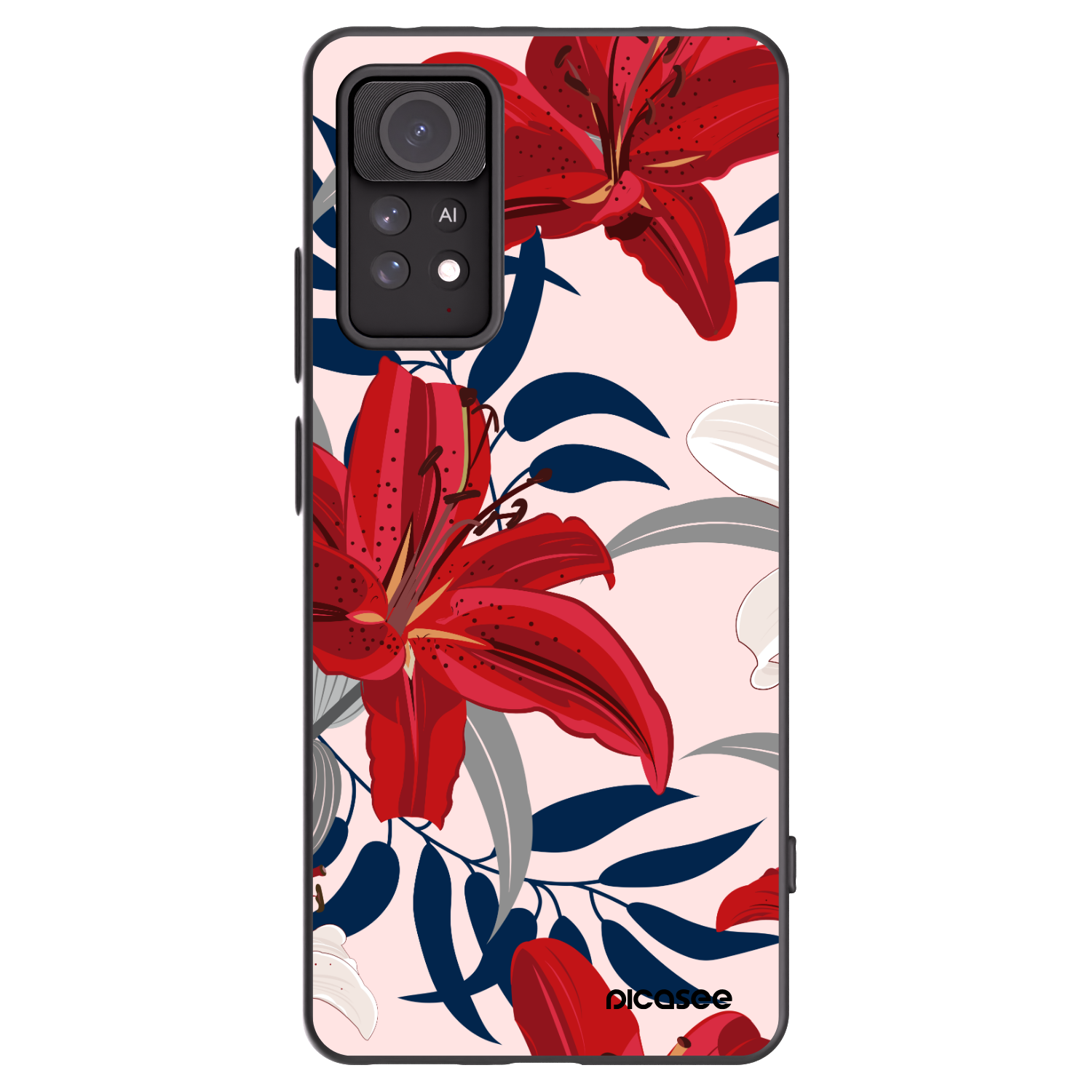 Picasee silikonowe czarne etui na Xiaomi Redmi Note 11 Pro - Red Lily