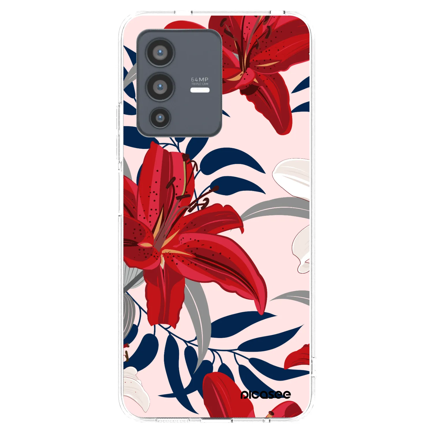 Picasee silikonowe przeźroczyste etui na Vivo V23 5G - Red Lily