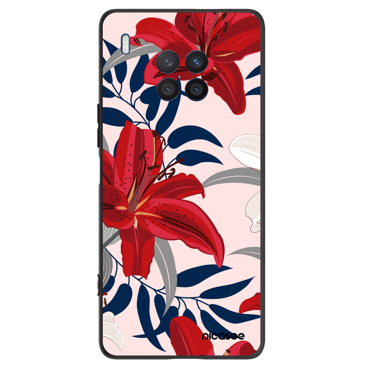 Picasee silikonowe czarne etui na Honor 50 Lite - Red Lily