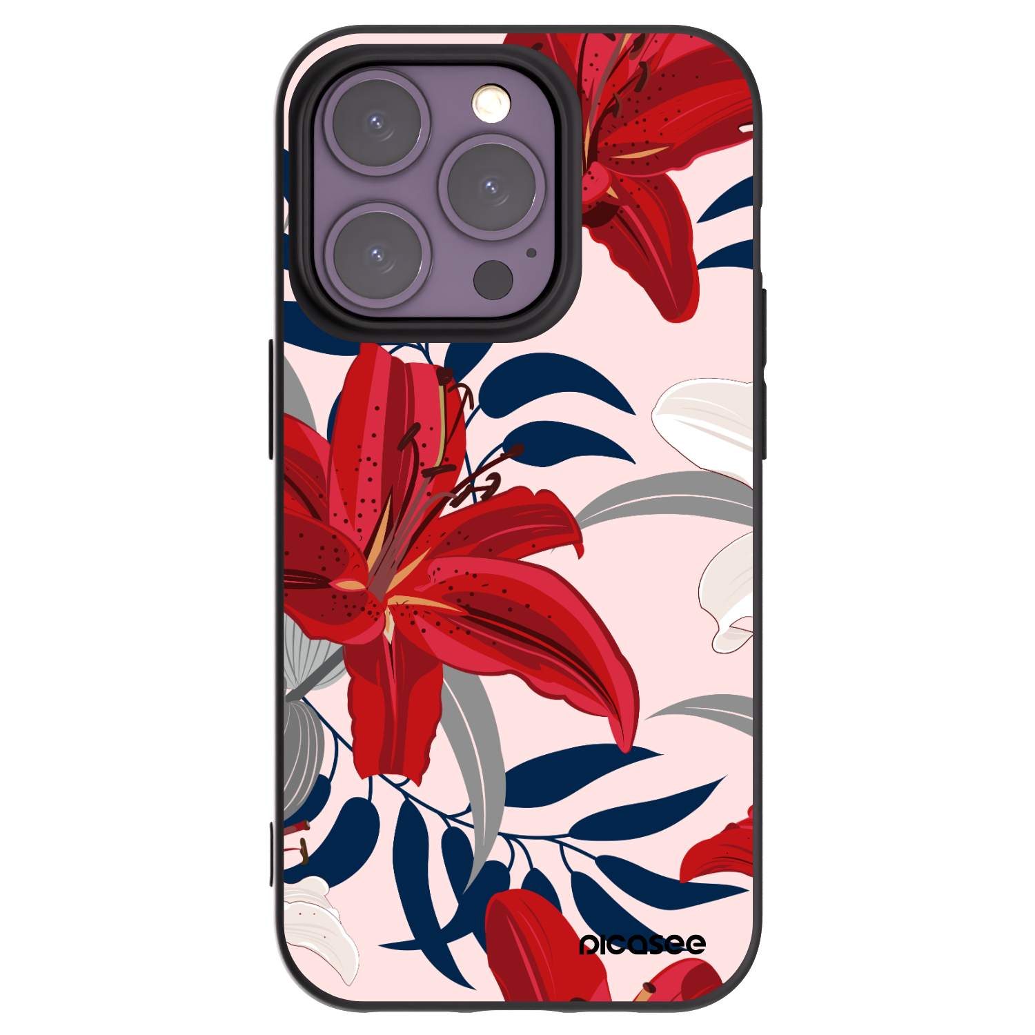 Picasee silikonowe czarne etui na Apple iPhone 14 Pro - Red Lily