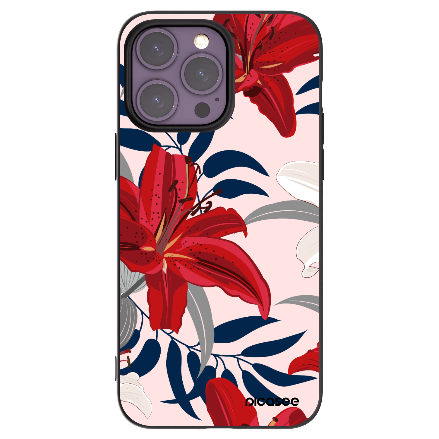 Picasee silikonowe czarne etui na Apple iPhone 14 Pro Max - Red Lily