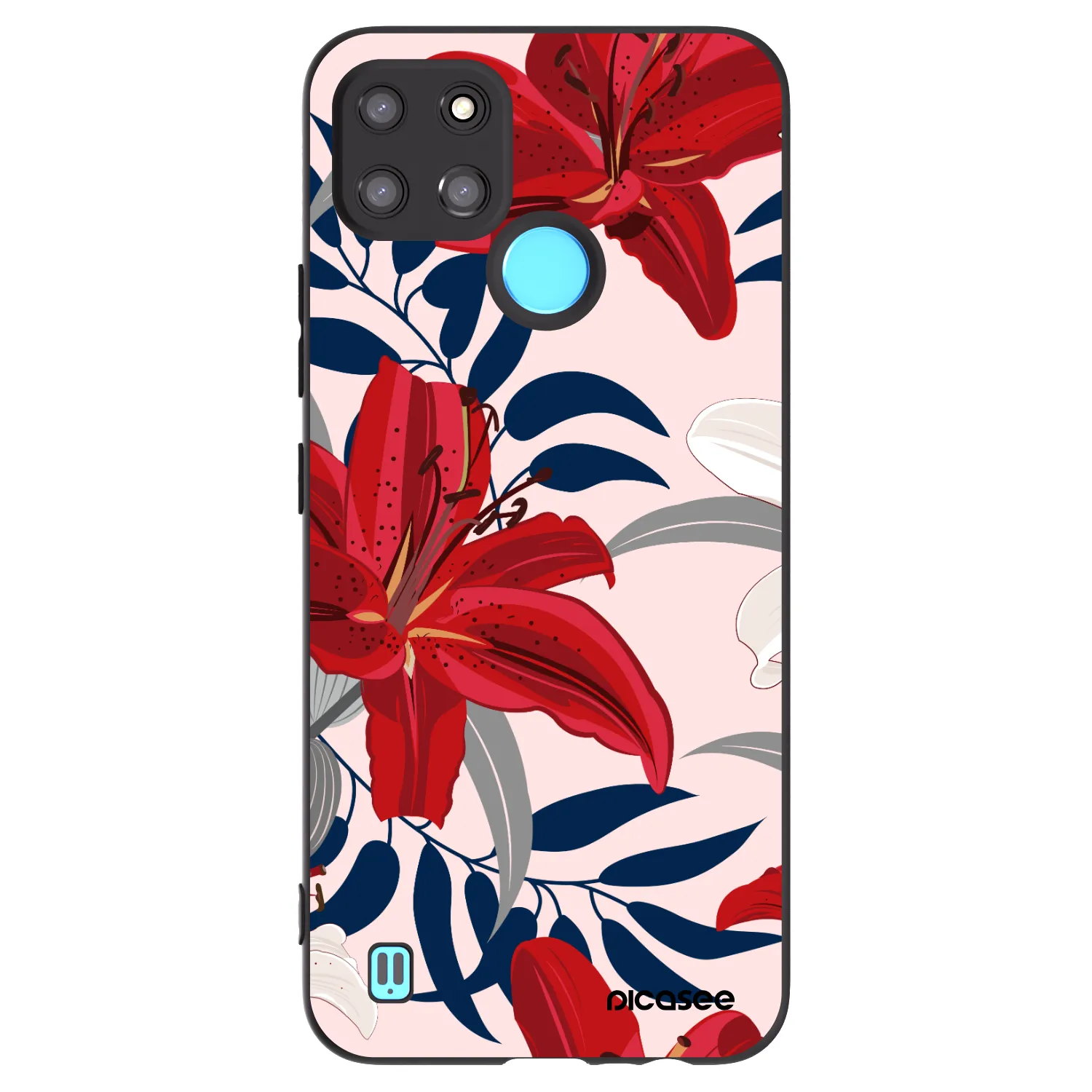 Picasee silikonowe czarne etui na Realme C21Y - Red Lily