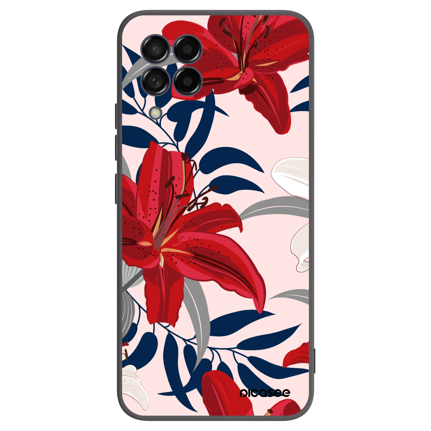Picasee silikonowe czarne etui na Samsung Galaxy M53 5G - Red Lily