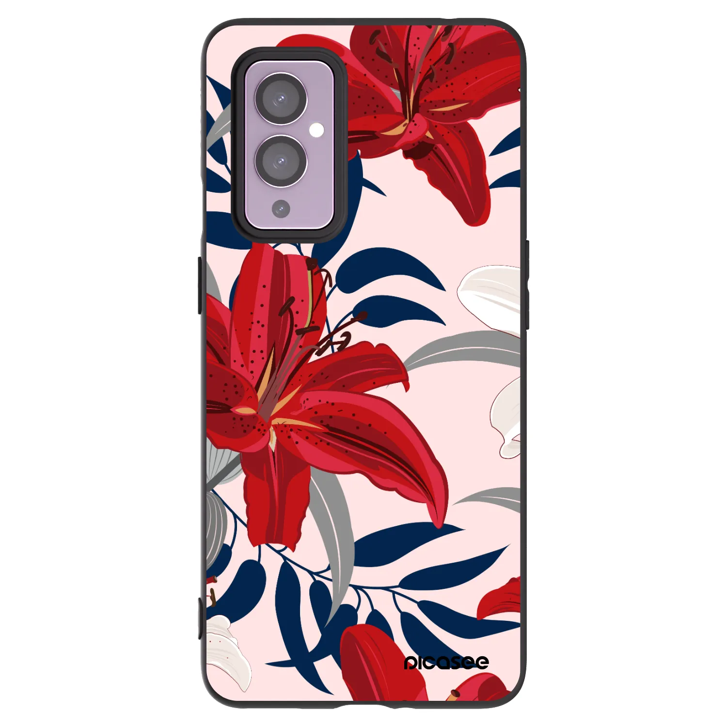 Picasee silikonowe czarne etui na OnePlus 9 - Red Lily