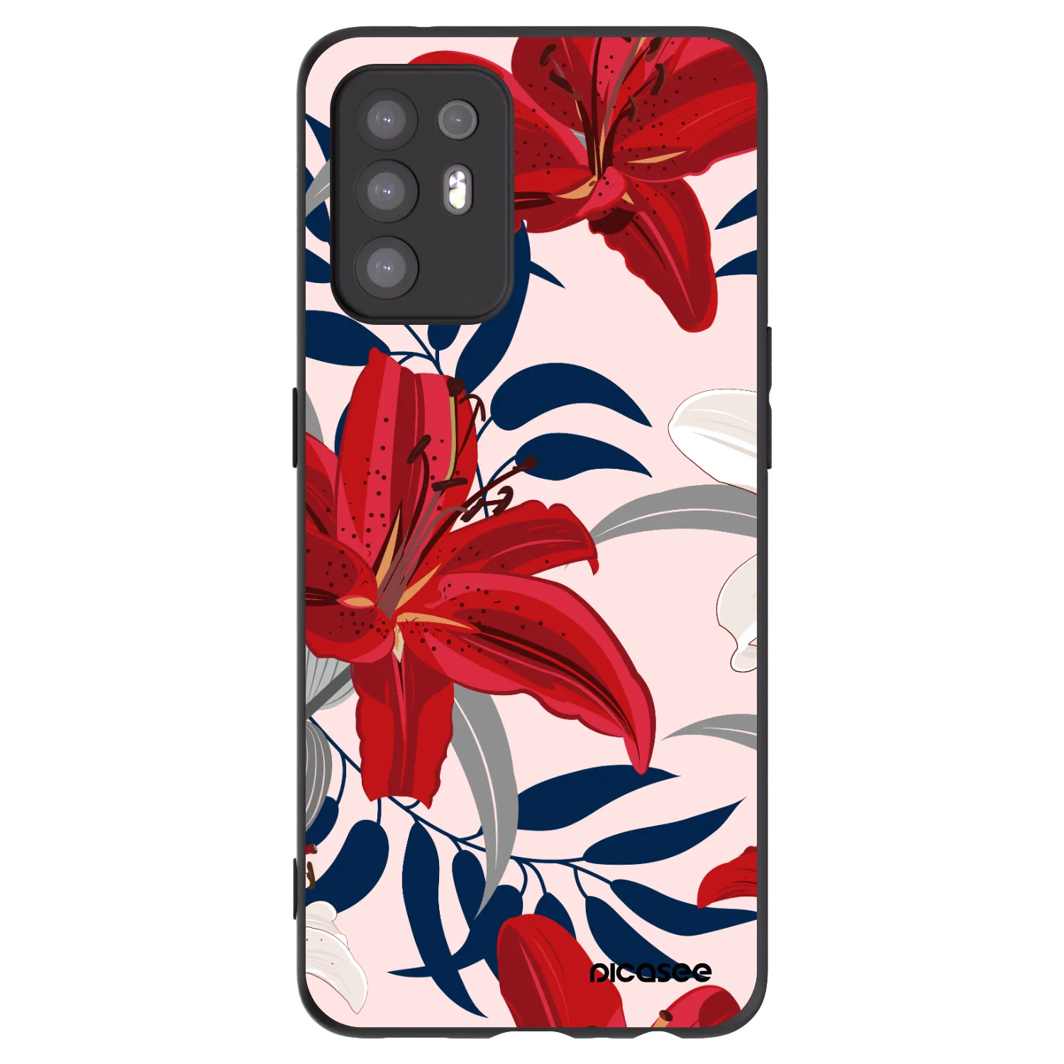 Picasee silikonowe czarne etui na OPPO A94 5G - Red Lily