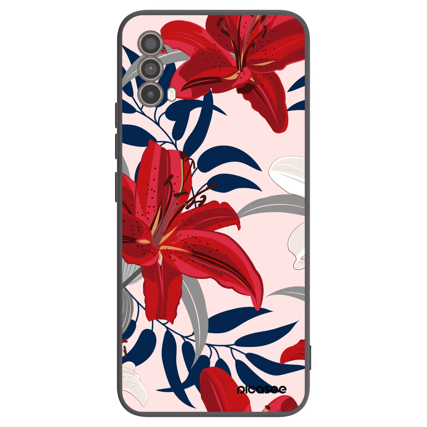 Picasee silikonowe czarne etui na Motorola Moto E40 - Red Lily