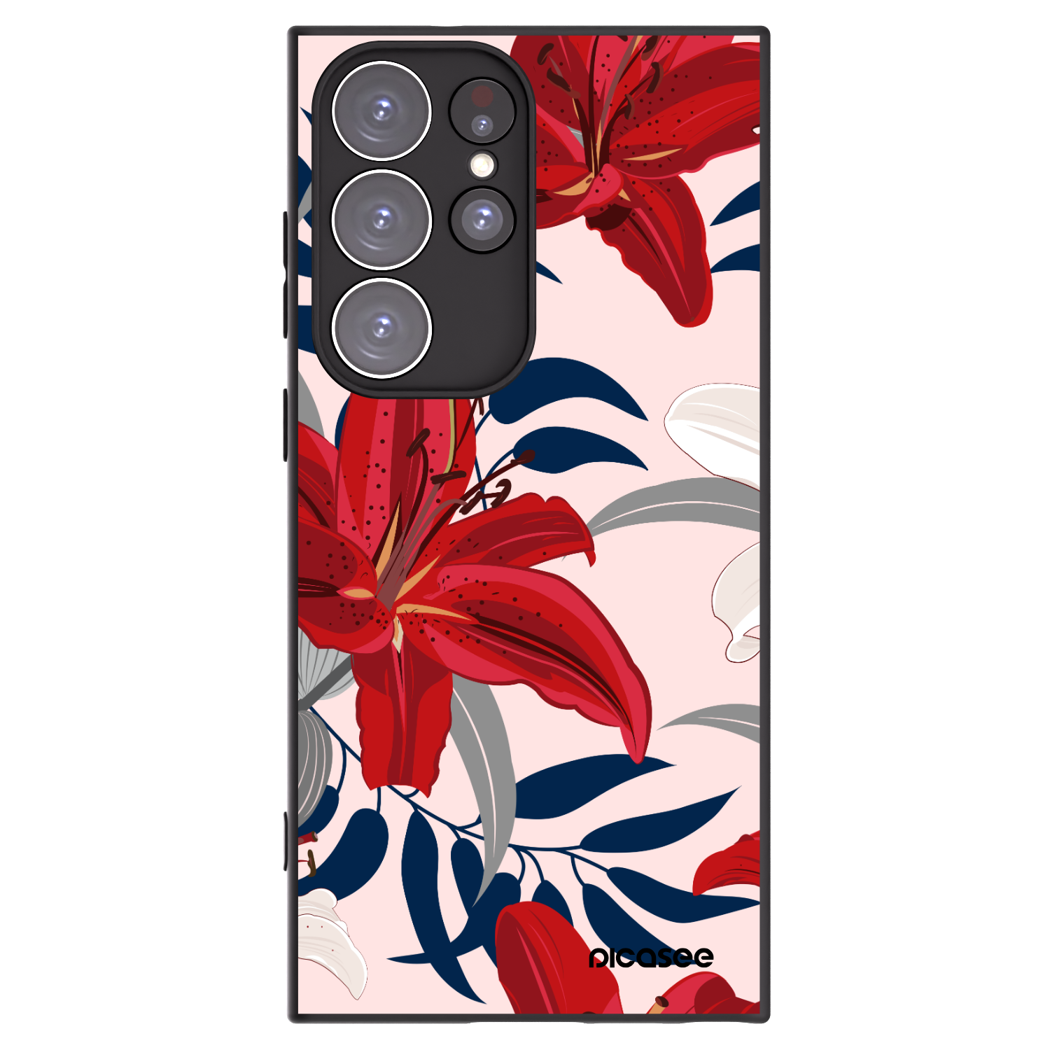 Picasee silikonowe czarne etui na Samsung Galaxy S23 Ultra 5G - Red Lily