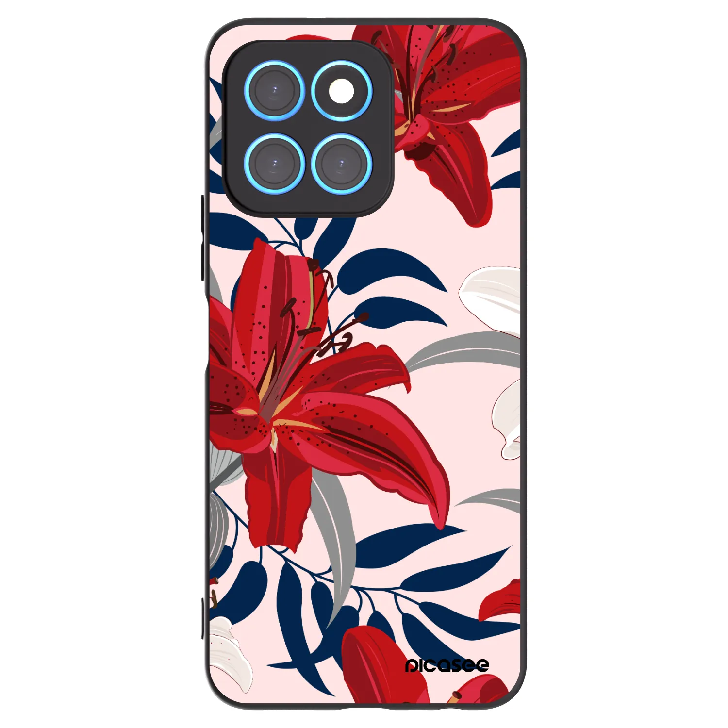 Picasee silikonowe czarne etui na Honor X8 5G - Red Lily