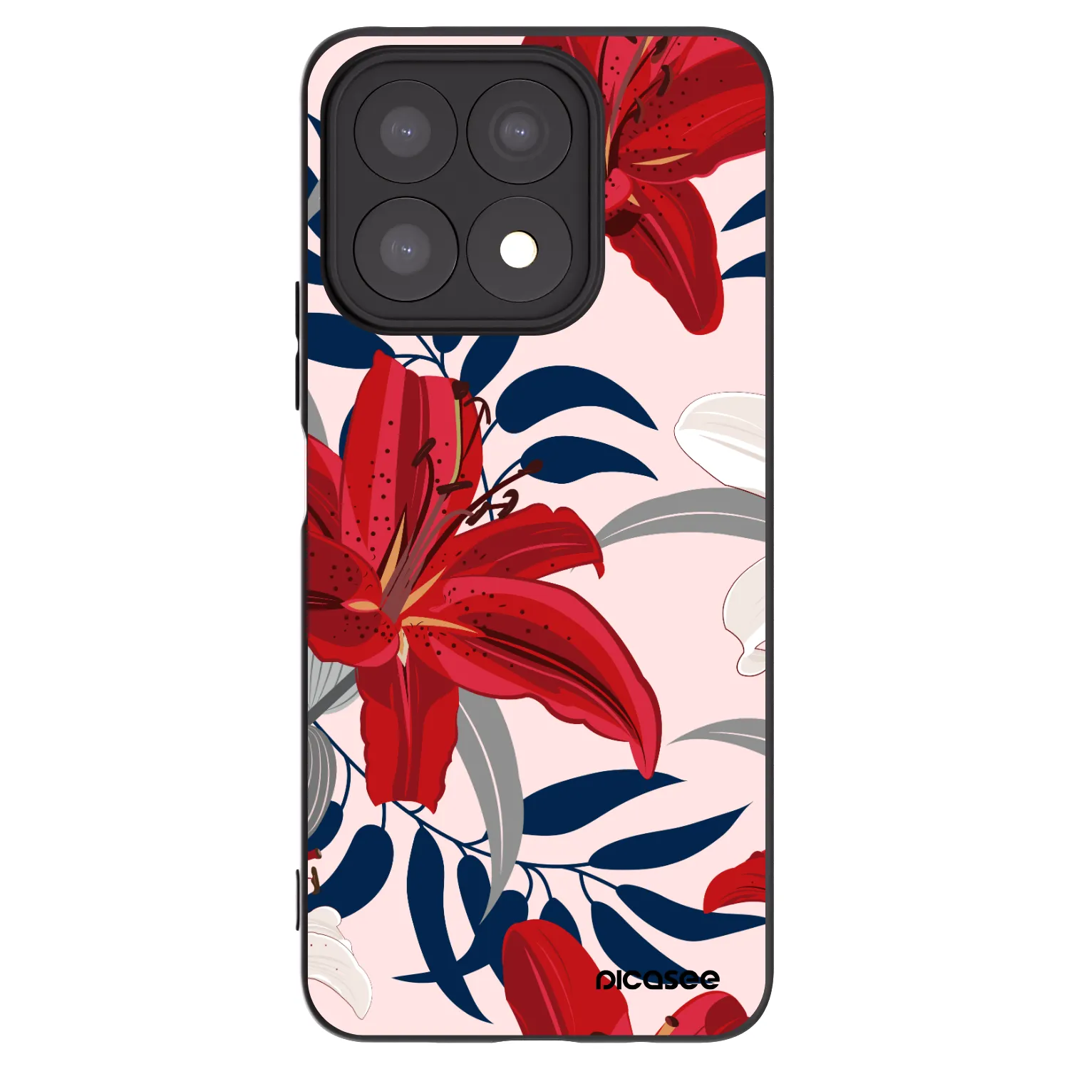 Picasee silikonowe czarne etui na Honor X8a - Red Lily