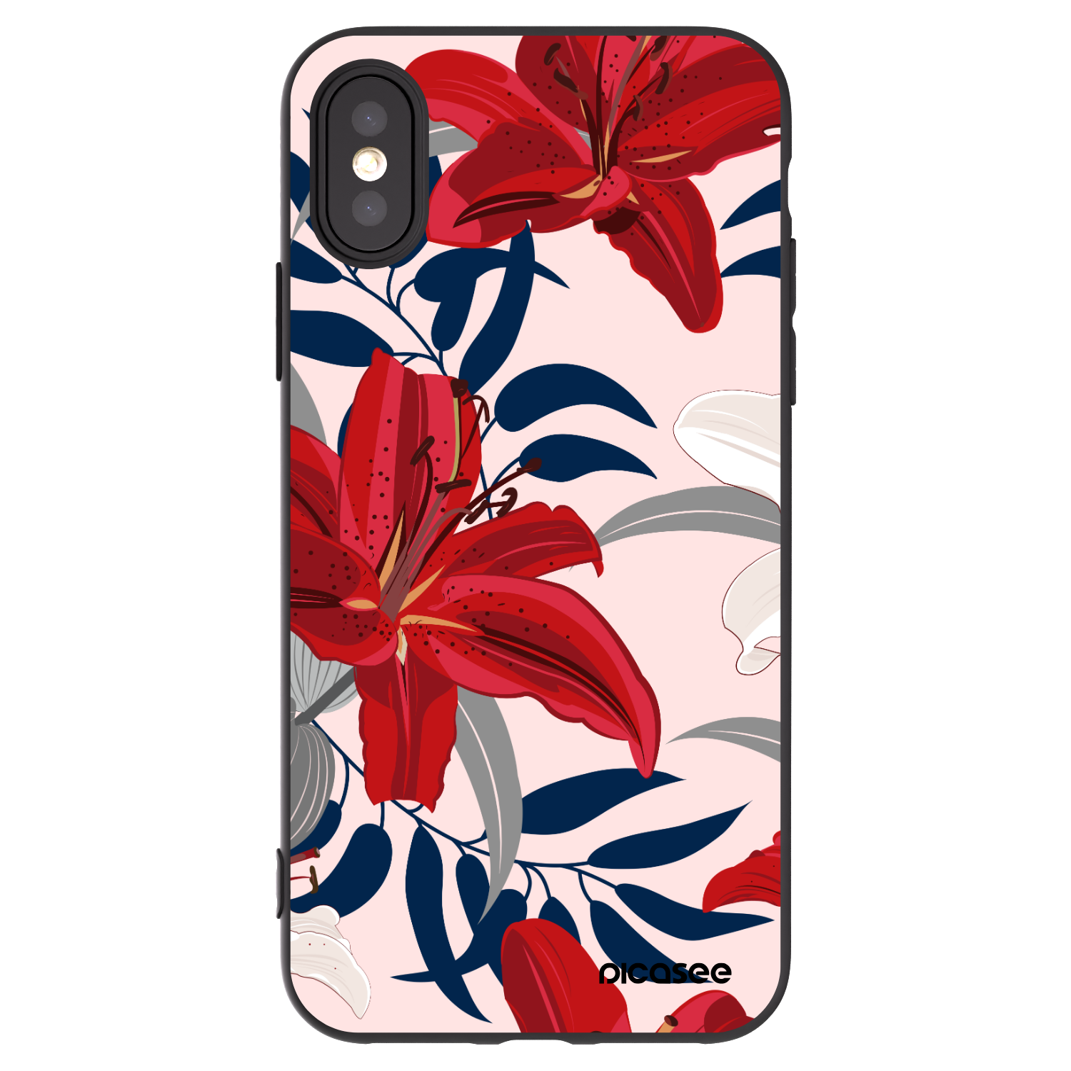 Picasee silikonowe czarne etui na Apple iPhone X/XS - Red Lily