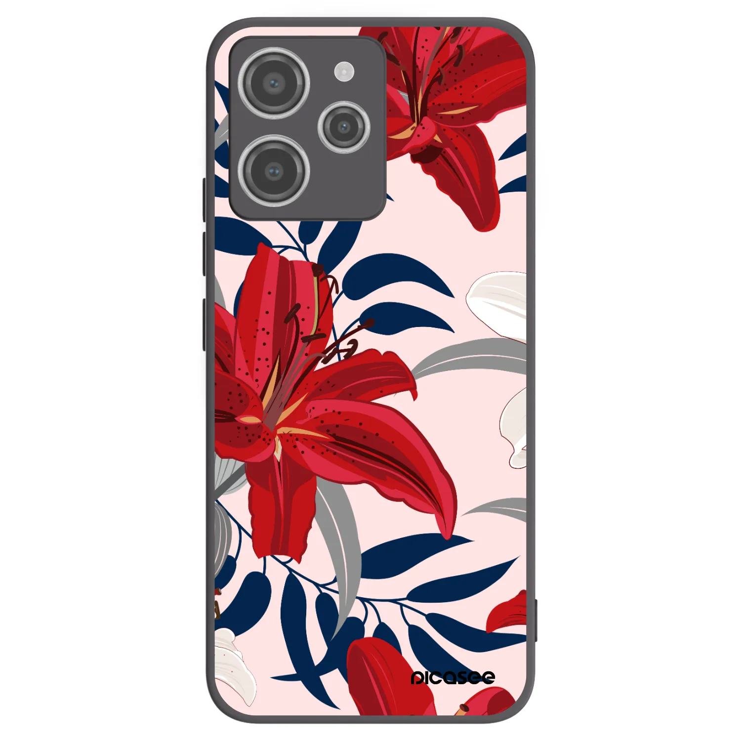 Picasee silikonowe czarne etui na Xiaomi Redmi 12 4G - Red Lily