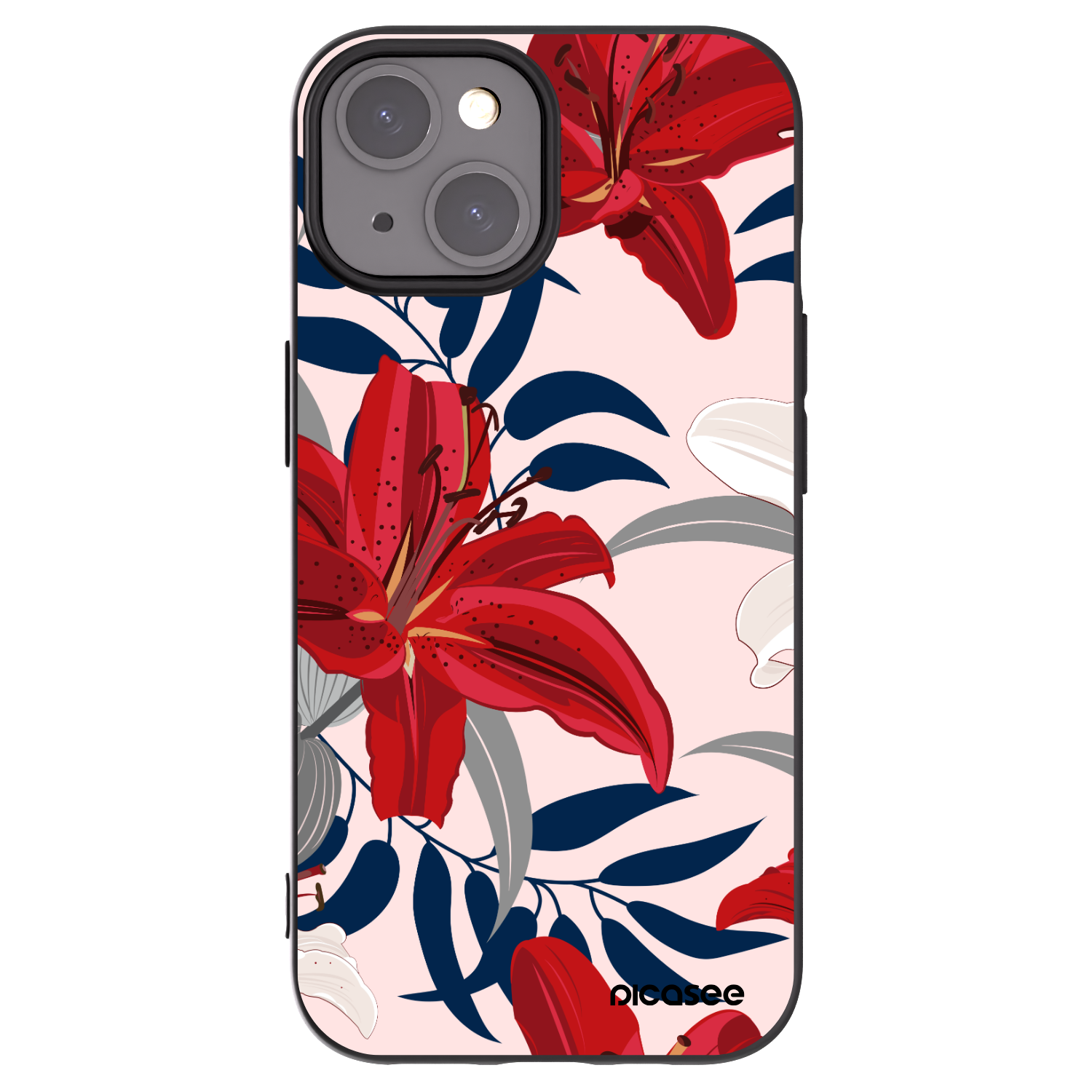 Picasee silikonowe czarne etui na Apple iPhone 15 - Red Lily