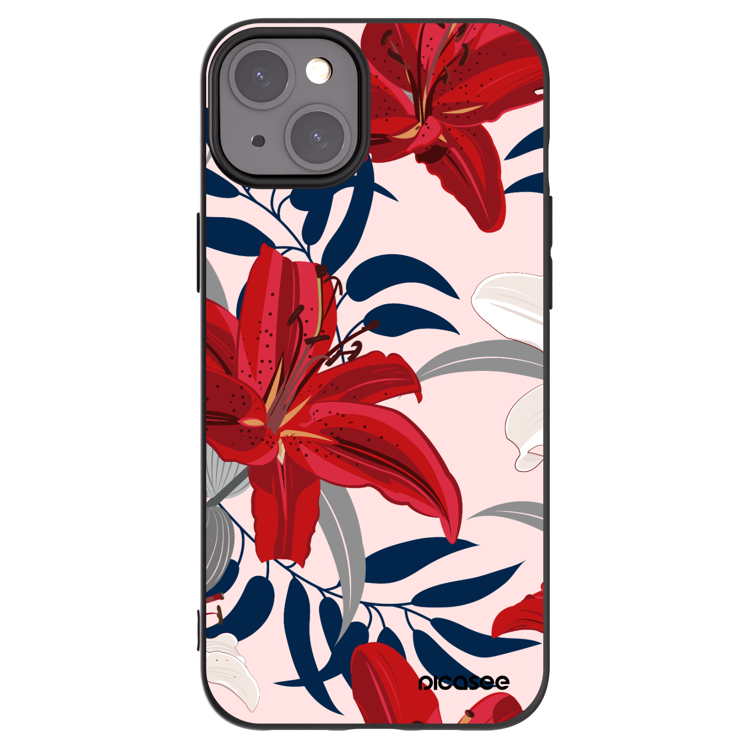 Picasee silikonowe czarne etui na Apple iPhone 15 Plus - Red Lily