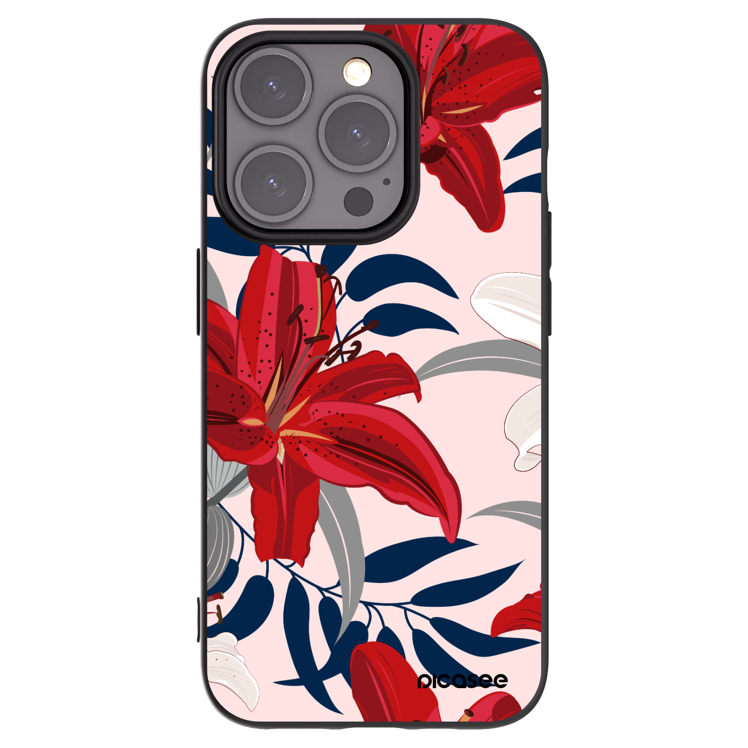 Picasee silikonowe czarne etui na Apple iPhone 15 Pro - Red Lily