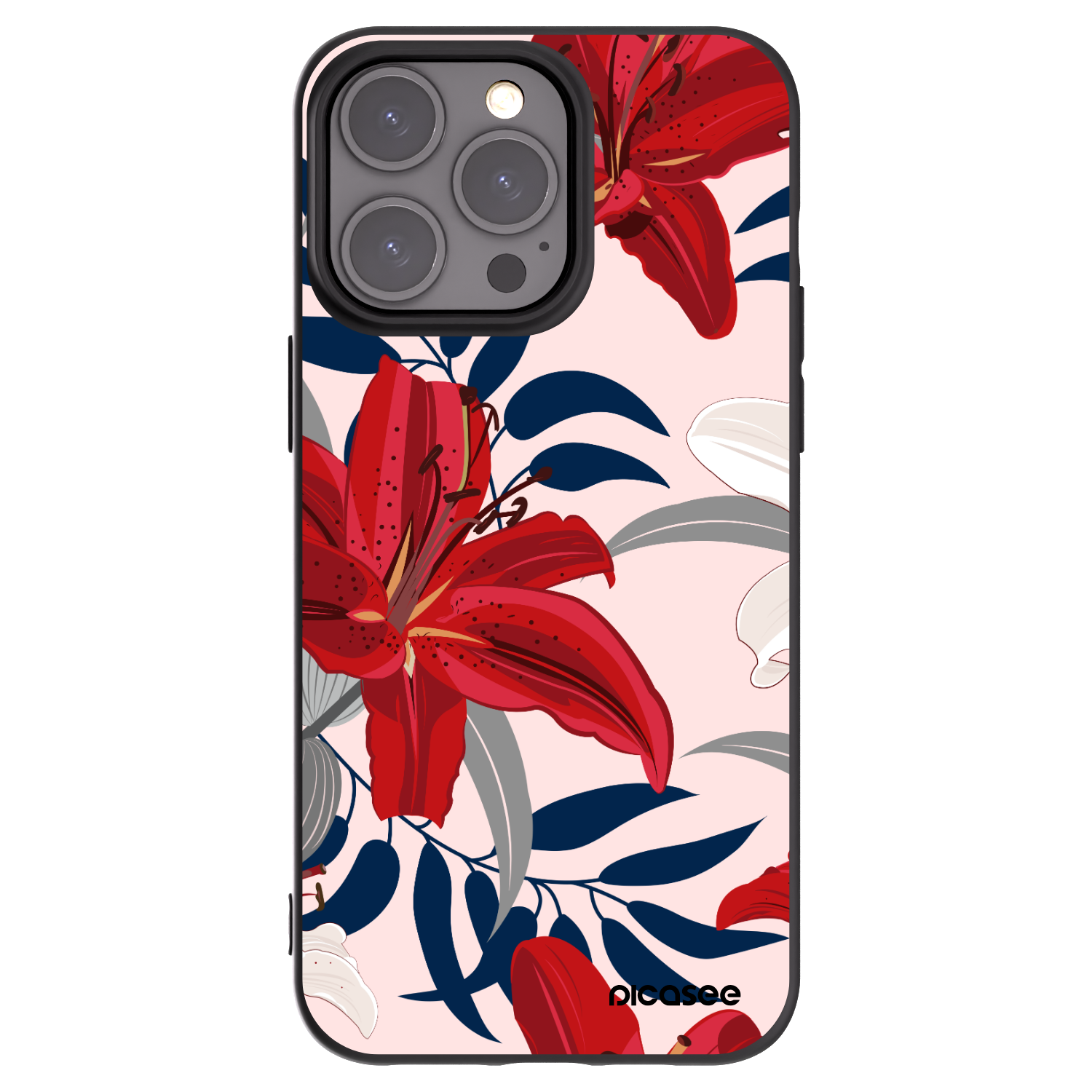 Picasee silikonowe czarne etui na Apple iPhone 15 Pro Max - Red Lily