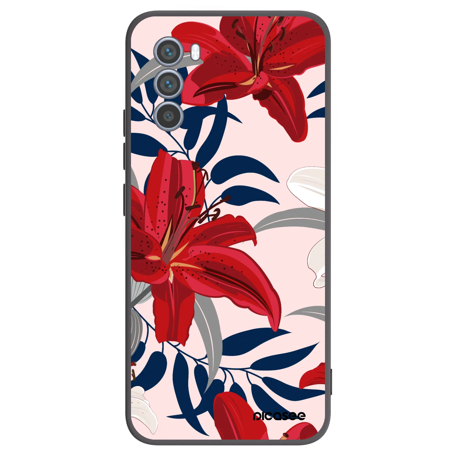 Picasee silikonowe czarne etui na Motorola Moto G62 - Red Lily