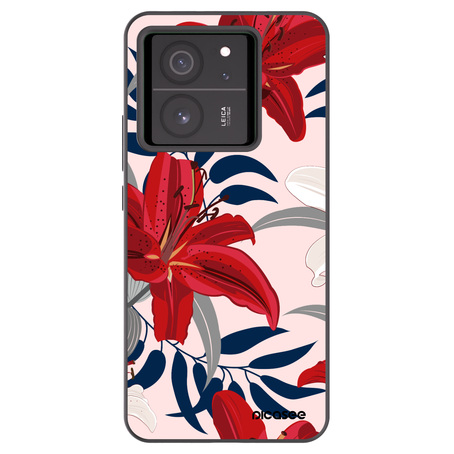 Picasee silikonowe czarne etui na Xiaomi 13T - Red Lily