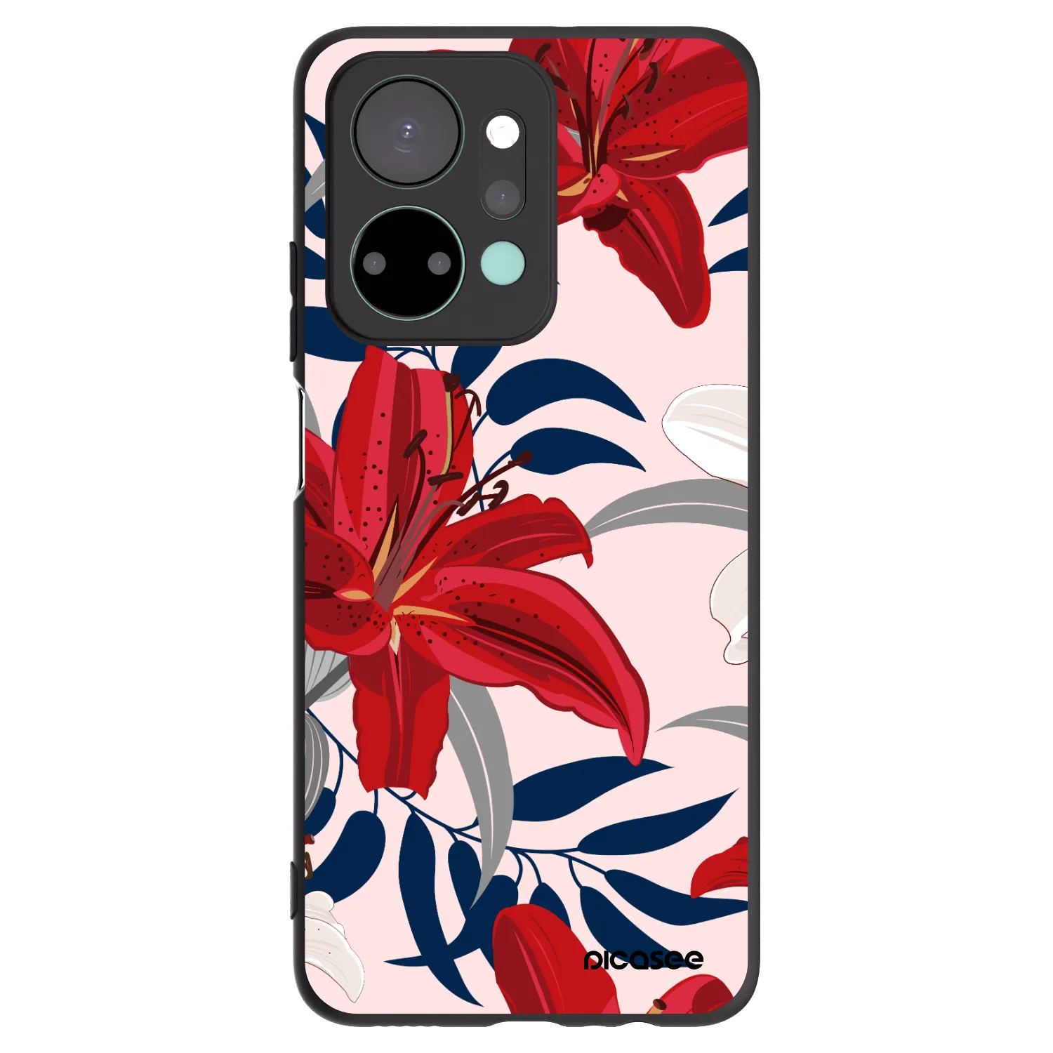 Picasee silikonowe czarne etui na Honor X7a - Red Lily