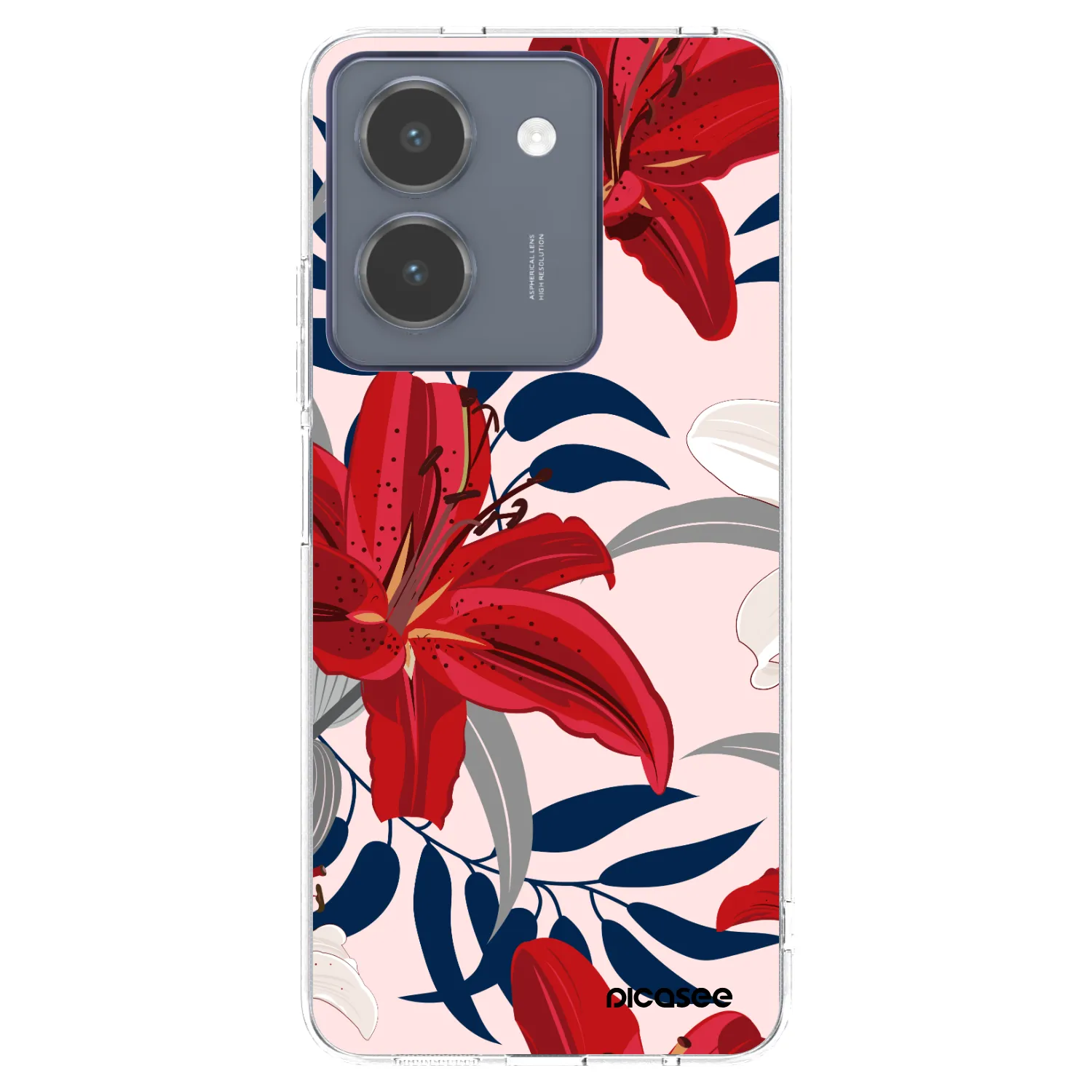 Picasee silikonowe przeźroczyste etui na Vivo Y36 4G - Red Lily