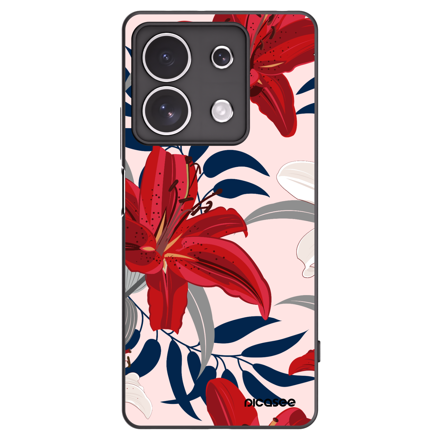Picasee silikonowe czarne etui na Xiaomi Redmi Note 13 4G - Red Lily