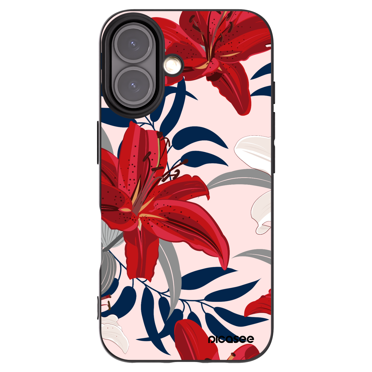 Picasee silikonowe czarne etui na Apple iPhone 16 - Red Lily