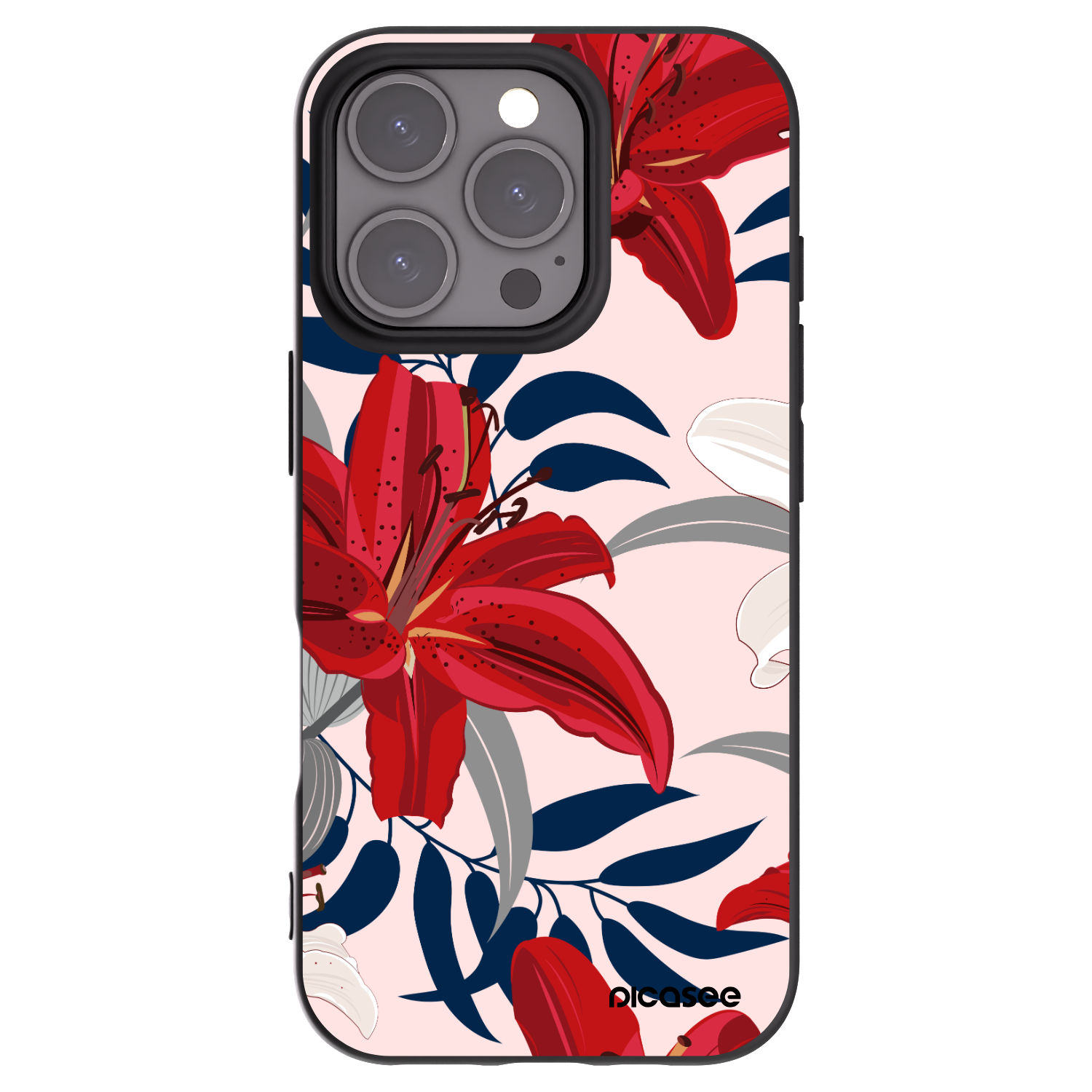 Picasee silikonowe czarne etui na Apple iPhone 16 Pro - Red Lily