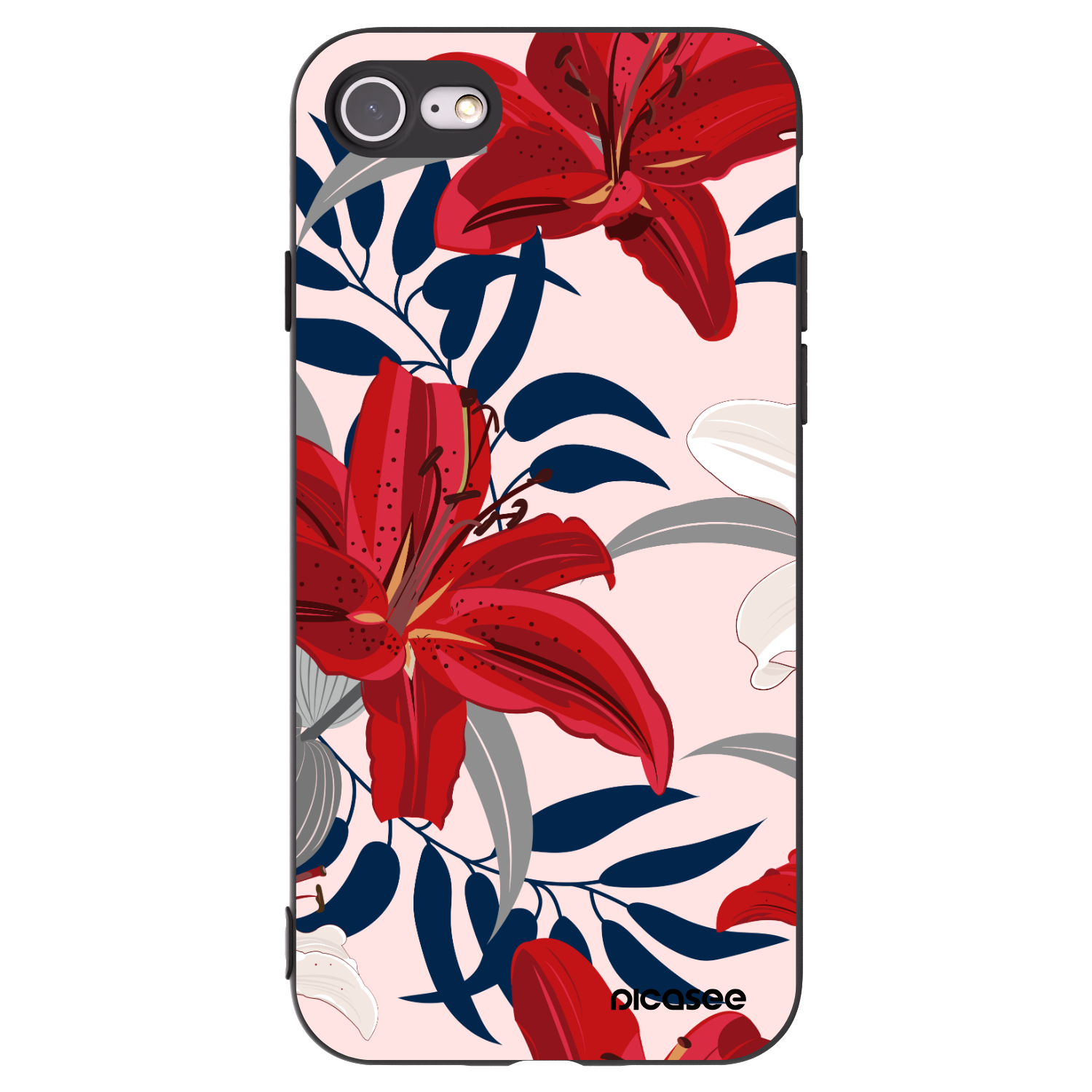 Picasee silikonowe czarne etui na Apple iPhone 8 - Red Lily