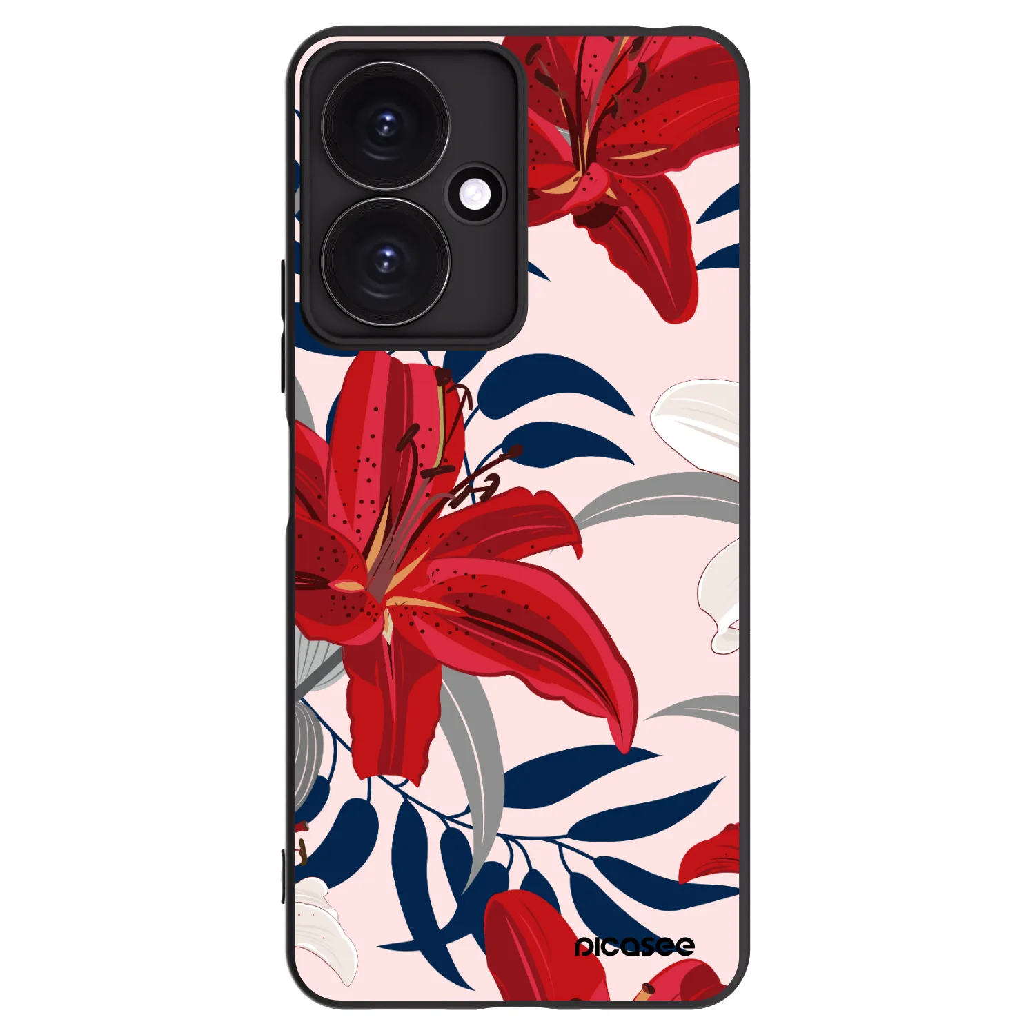 Picasee silikonowe czarne etui na Xiaomi Redmi 13C 5G - Red Lily