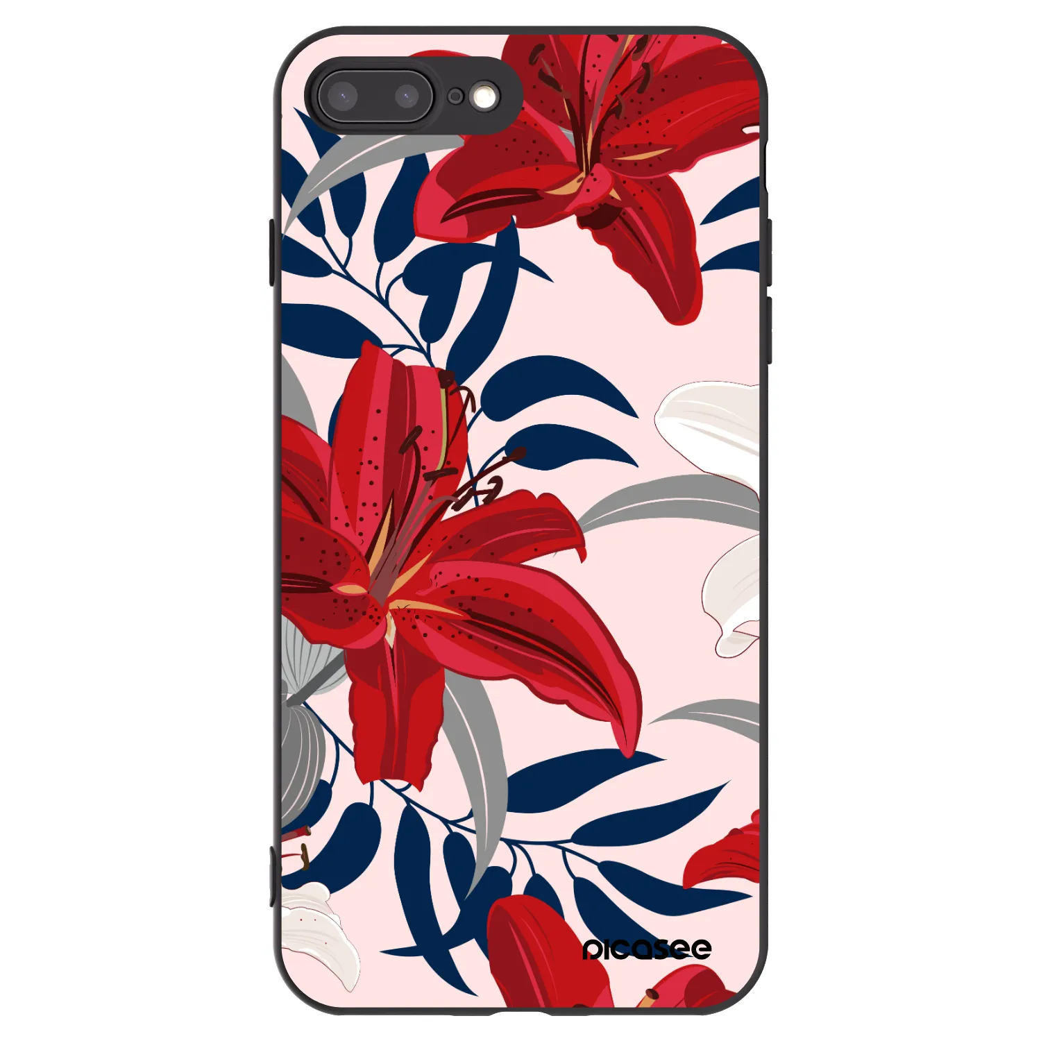 Picasee silikonowe czarne etui na Apple iPhone 7 Plus - Red Lily