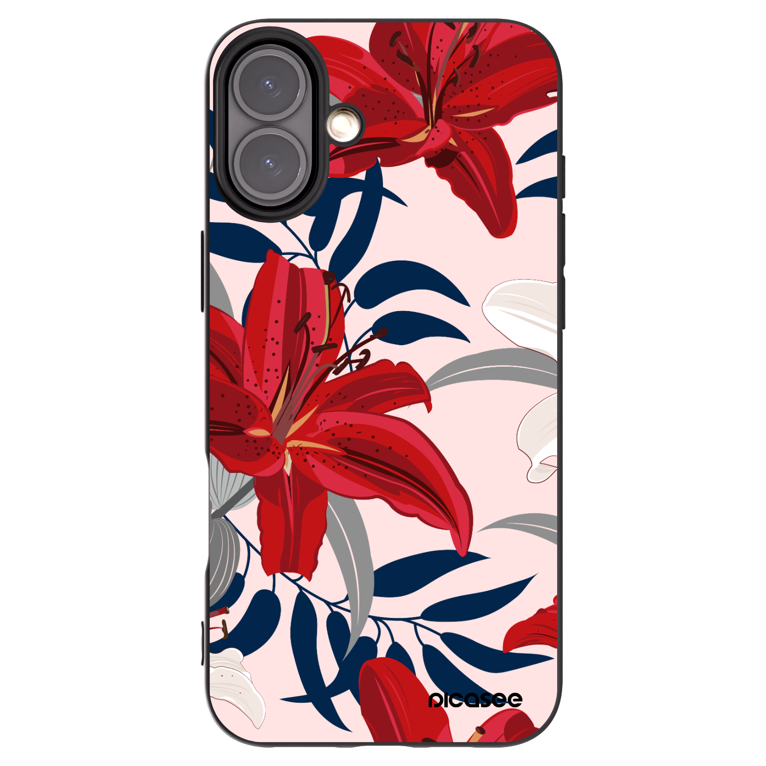 Picasee silikonowe czarne etui na Apple iPhone 16 Plus - Red Lily