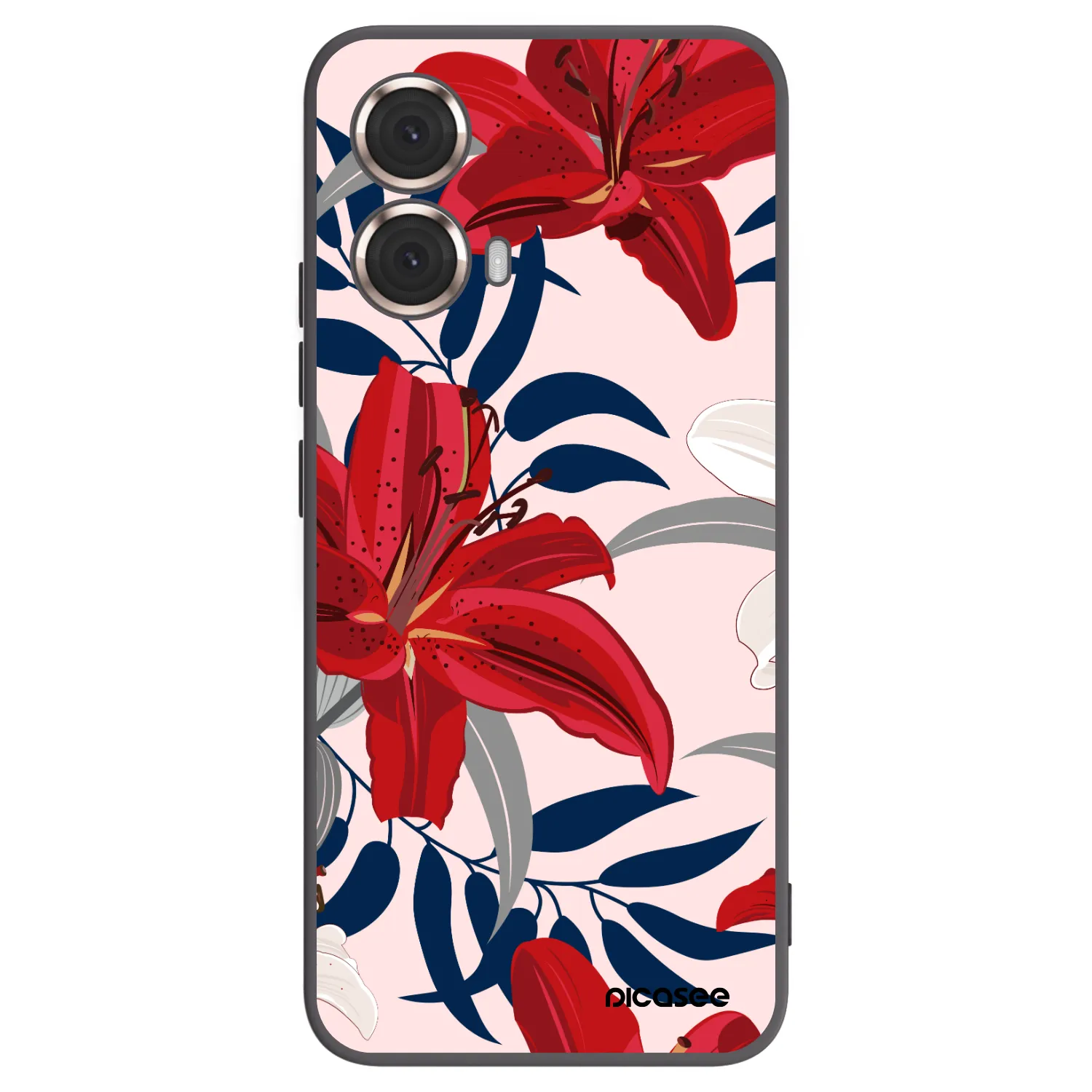 Picasee silikonowe czarne etui na Motorola Moto G85 - Red Lily