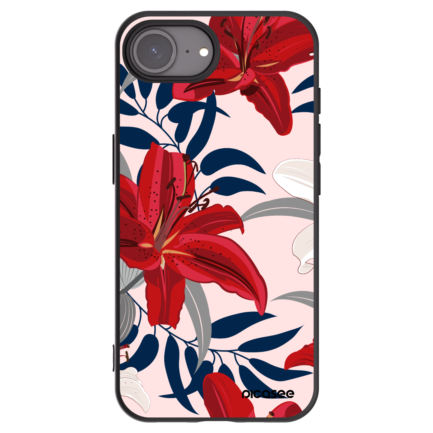 Picasee silikonowe czarne etui na Apple iPhone 16e - Red Lily