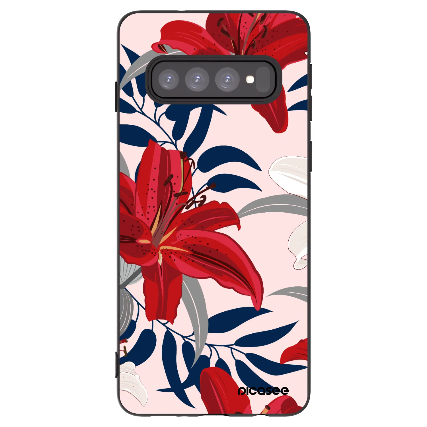 Picasee silikonowe czarne etui na Samsung Galaxy S10 G973 - Red Lily