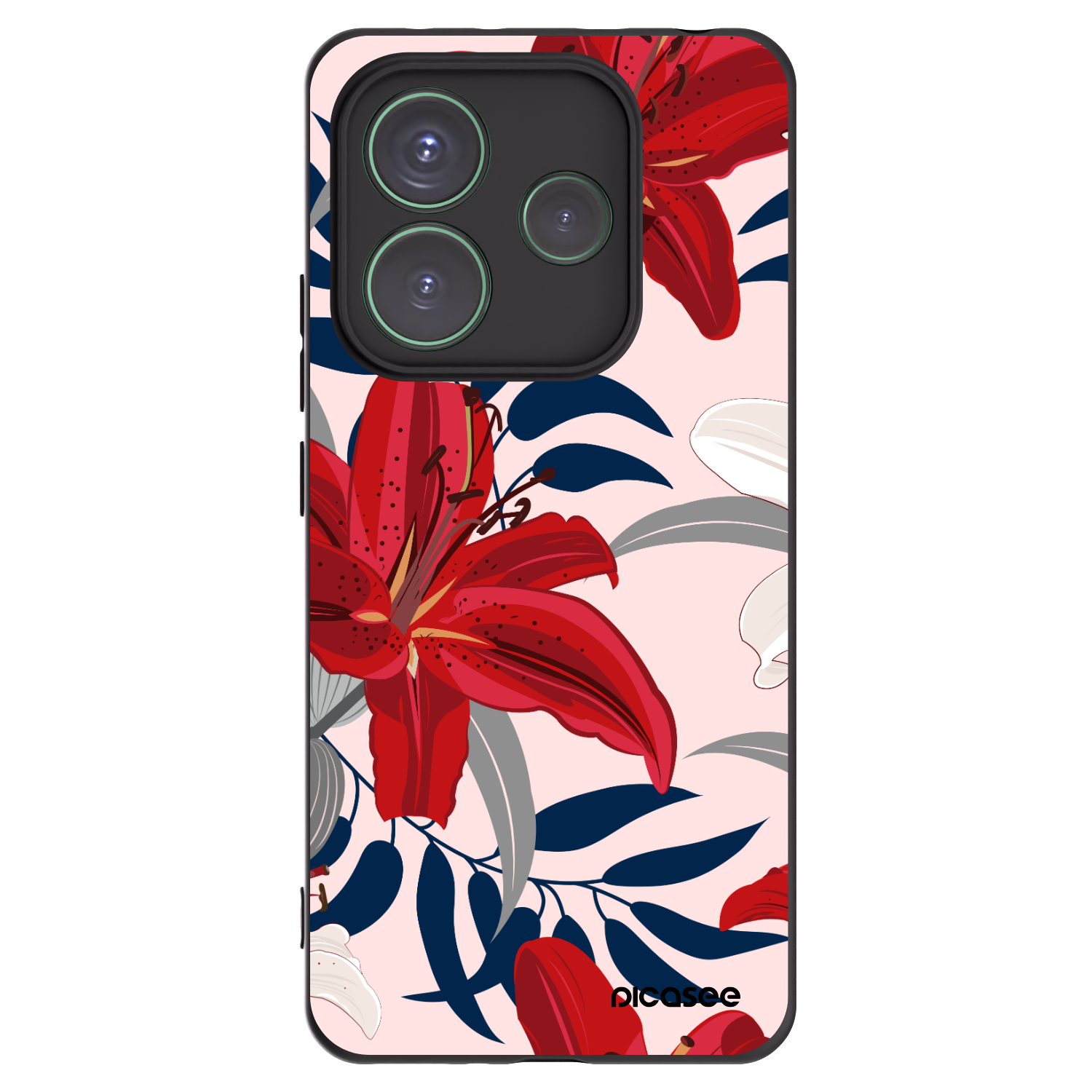 Picasee silikonowe czarne etui na Xiaomi Redmi Note 14 5G - Red Lily