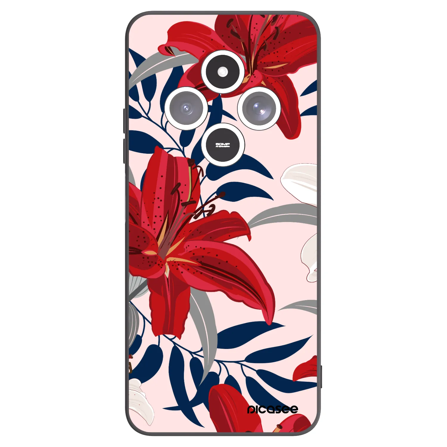 Picasee silikonowe czarne etui na Xiaomi Redmi 14C - Red Lily