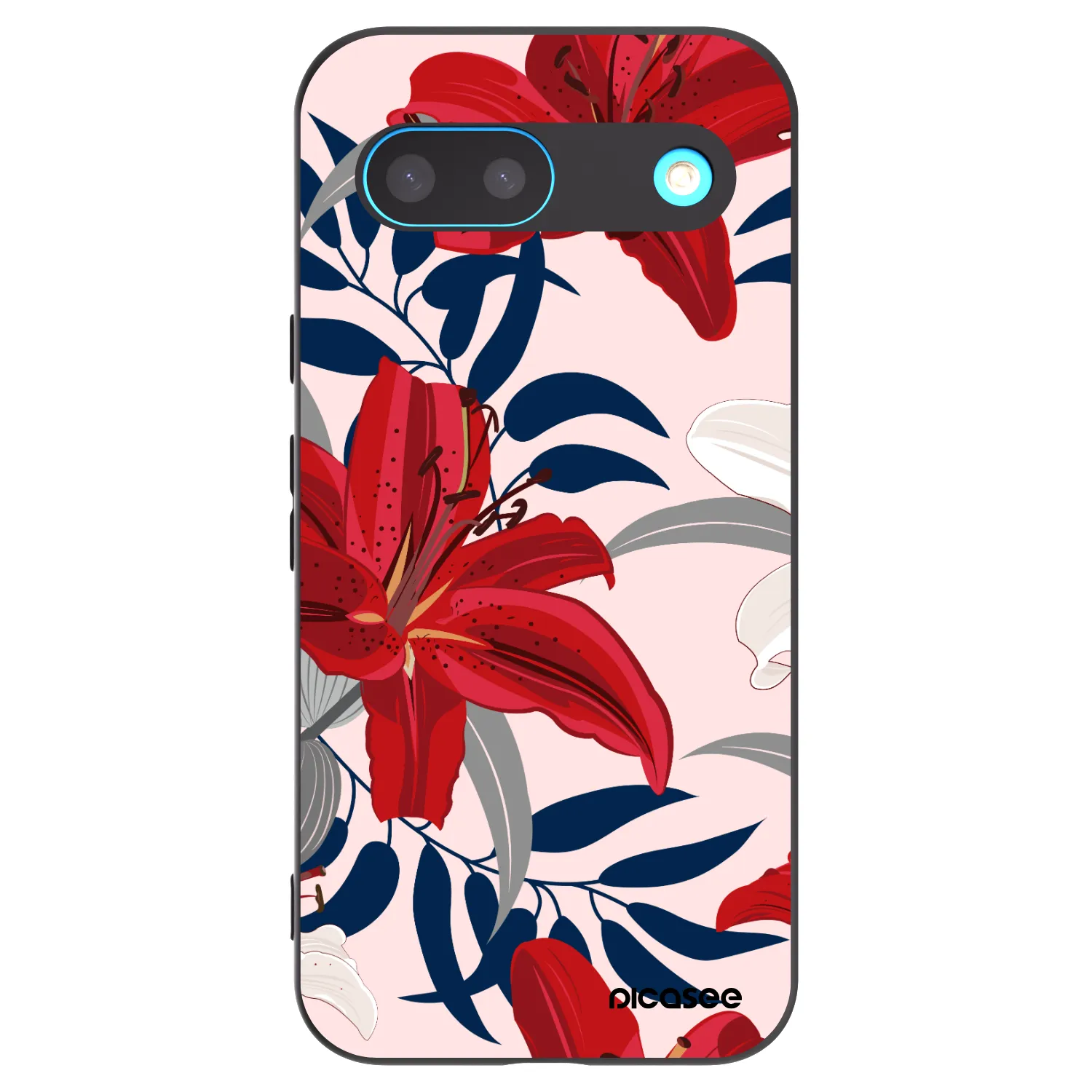 Picasee silikonowe czarne etui na Google Pixel 8 - Red Lily